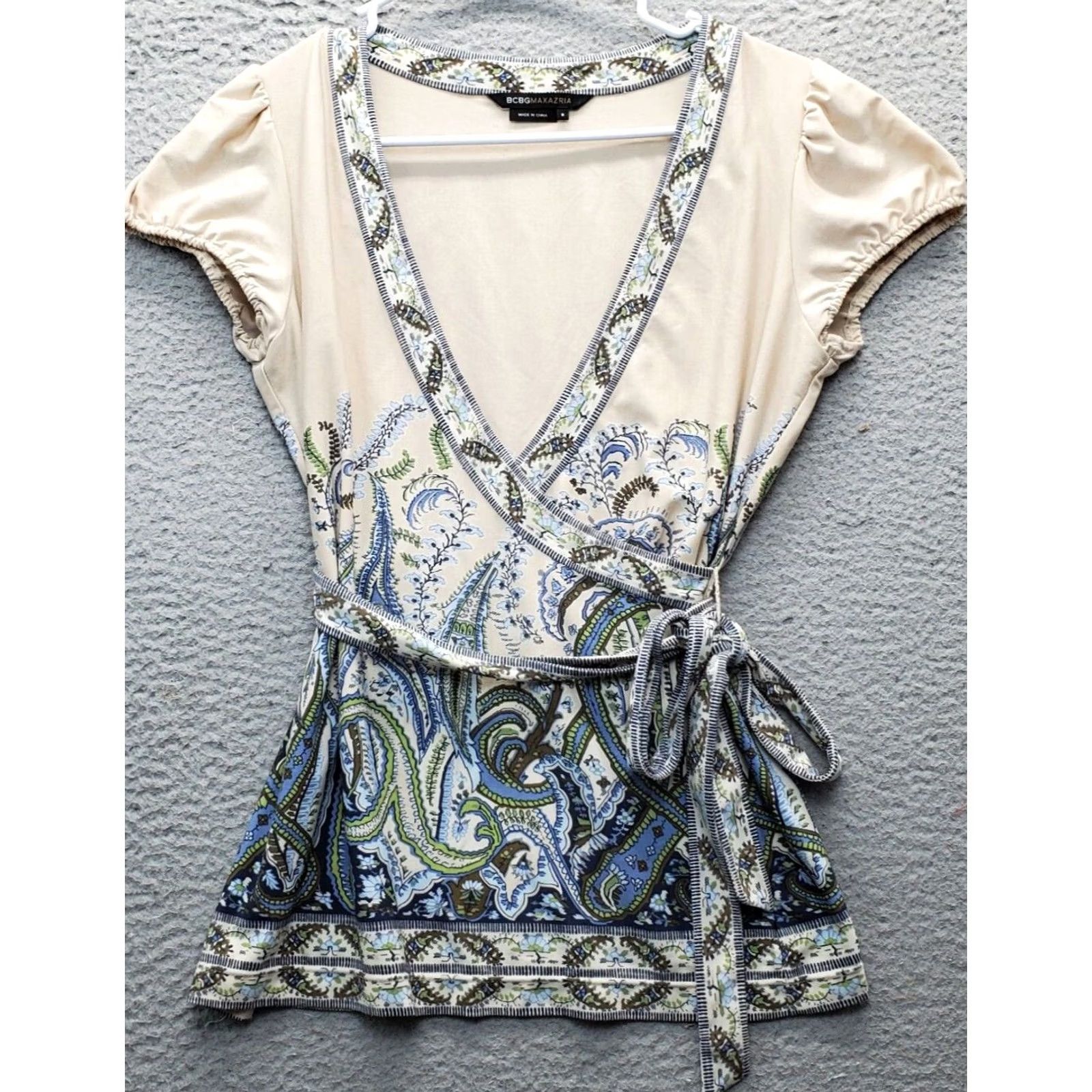 Bcbgmaxazria BCBGMAXAZRIA Mini Dress Womens Size S Wrap V Neck Paisley Print Multicolor Solid Casual Womens Size S Size S / US 4 / IT 40 - 2 Thumbnail