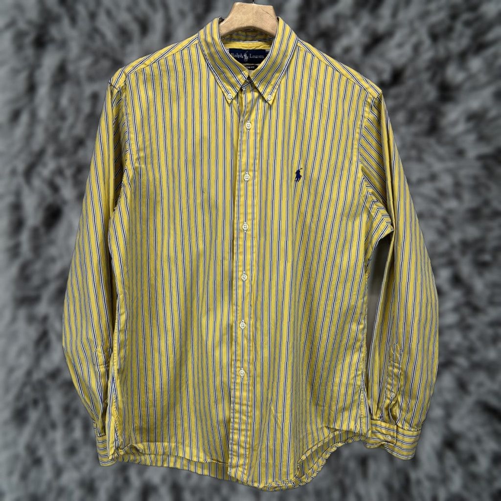 Polo Ralph Lauren VINTAGE Polo Ralph Lauren Shirt Striped Button-Up Long Sleeve Men L Custom Fit Blue Yellow, GUC, Size L Mens Size US L / EU 52-54 / 3 - 1 Thumbnail