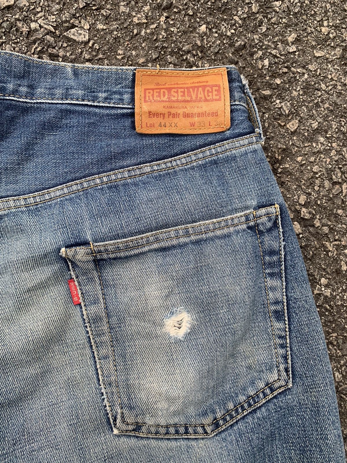 Jean × Kamakura Kamakura Red Button Fly Japanese Selvedge Distressed Denim🎌 Size US 33 - 9 Thumbnail
