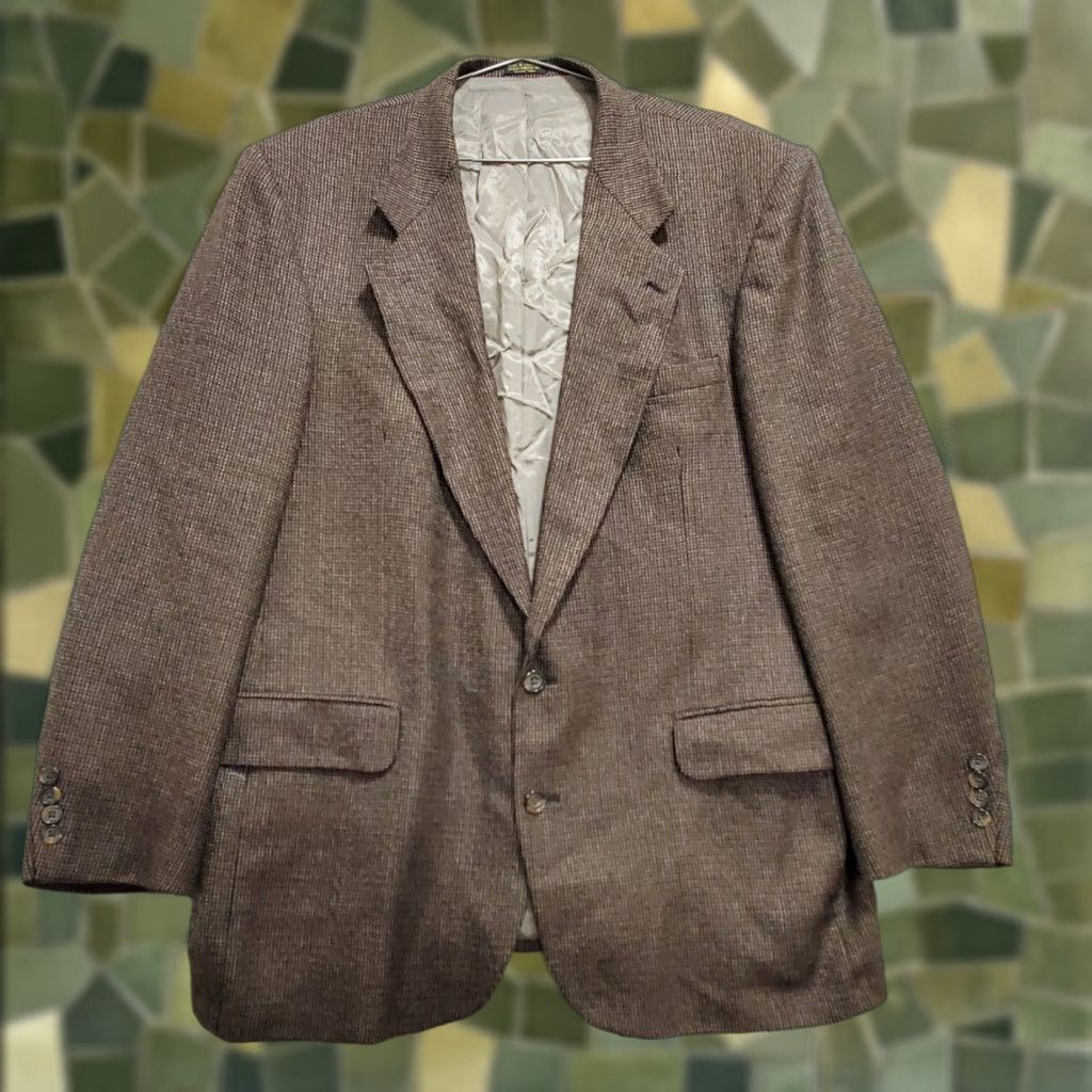 Oscar De La Renta Oscar de la Renta Blazer Men 46 L Brown Single Breasted Houndstooth Dad Grandpa Wool Tweed Notch Lapel Vintage No Size 46R - 1 Thumbnail