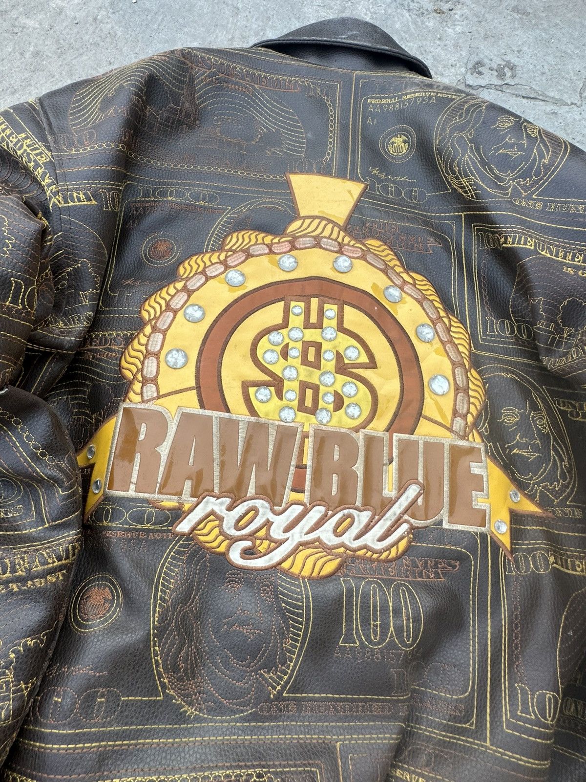 Pelle Pelle Vintage Y2K Raw Blue “Bank Roll Crew” Leather Jacket Size US XL / EU 56 / 4 - 9 Thumbnail