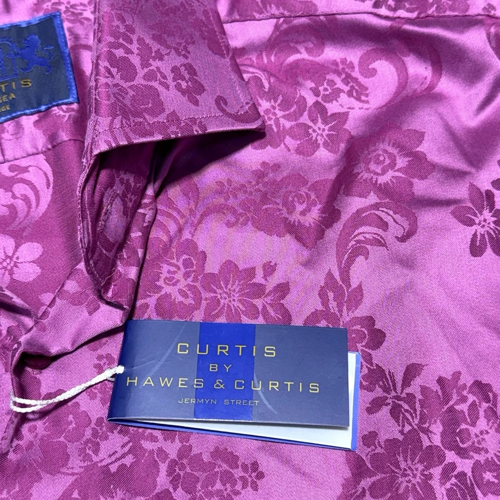 Vintage Hawes & Curtis Chelsea Shirt Men's XL Purple Floral Jermyn Street London NWT Size US XL / EU 56 / 4 - 4 Thumbnail