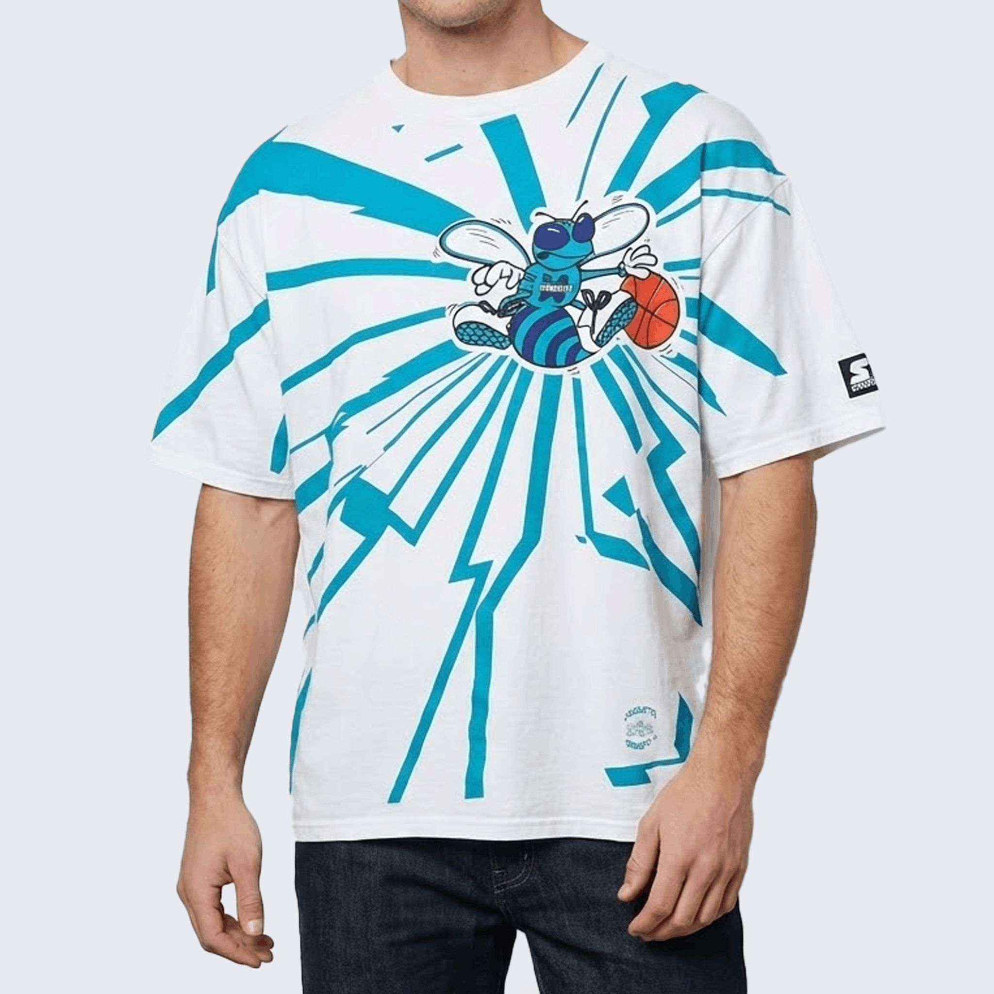 NBA Charlotte Hornets Vintage 90s Starter Shatter T-Shirt Size US XXL / EU 58 / 5 - 2 Thumbnail