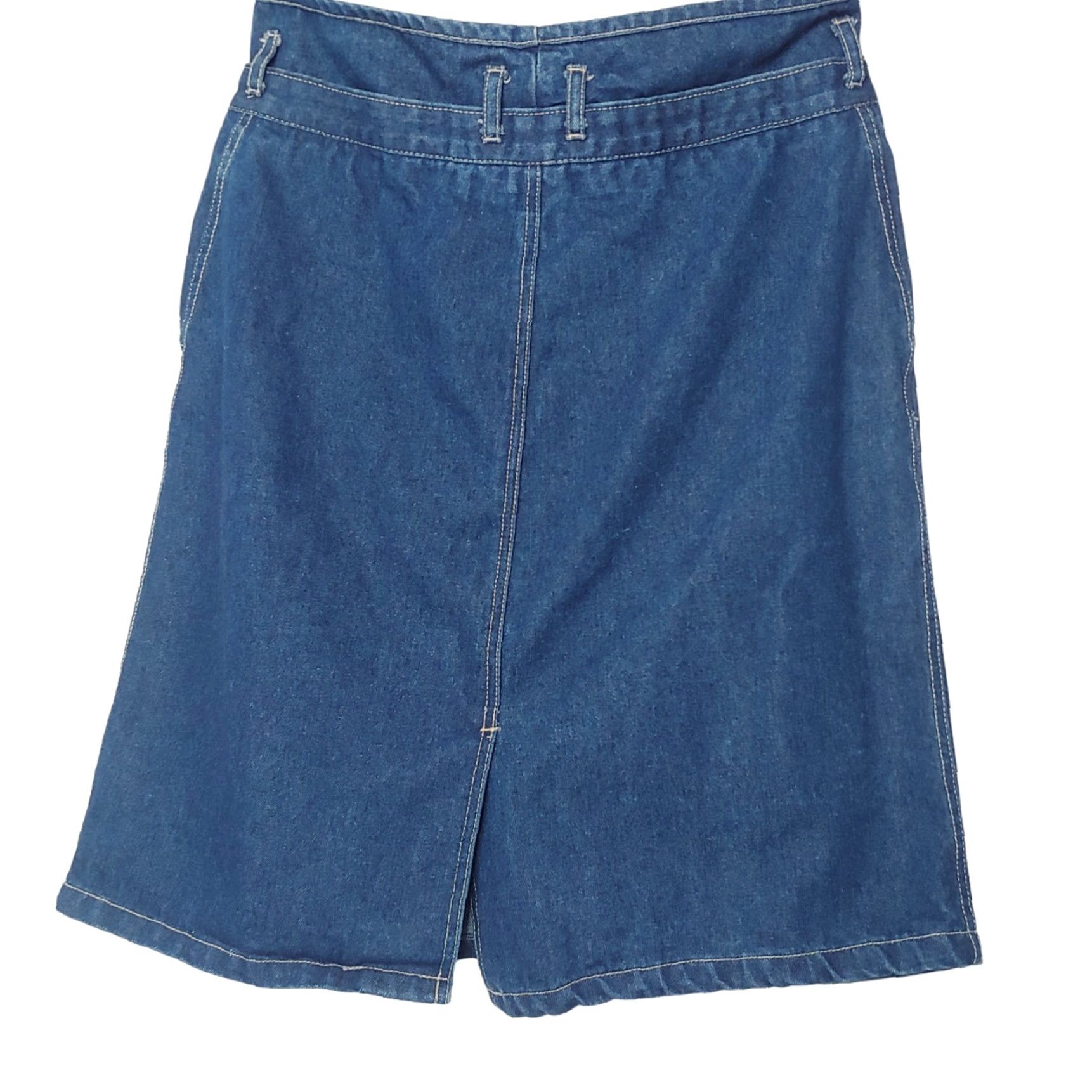 Vintage VINTAGE 90s Nasty Jeans Denim Skirt Midi Blue Mid Rise Size 34 Regular Women's Belt Loops Pockets Pleats Slit Back Read Size 24" / US 00 / IT 34 - 4 Thumbnail