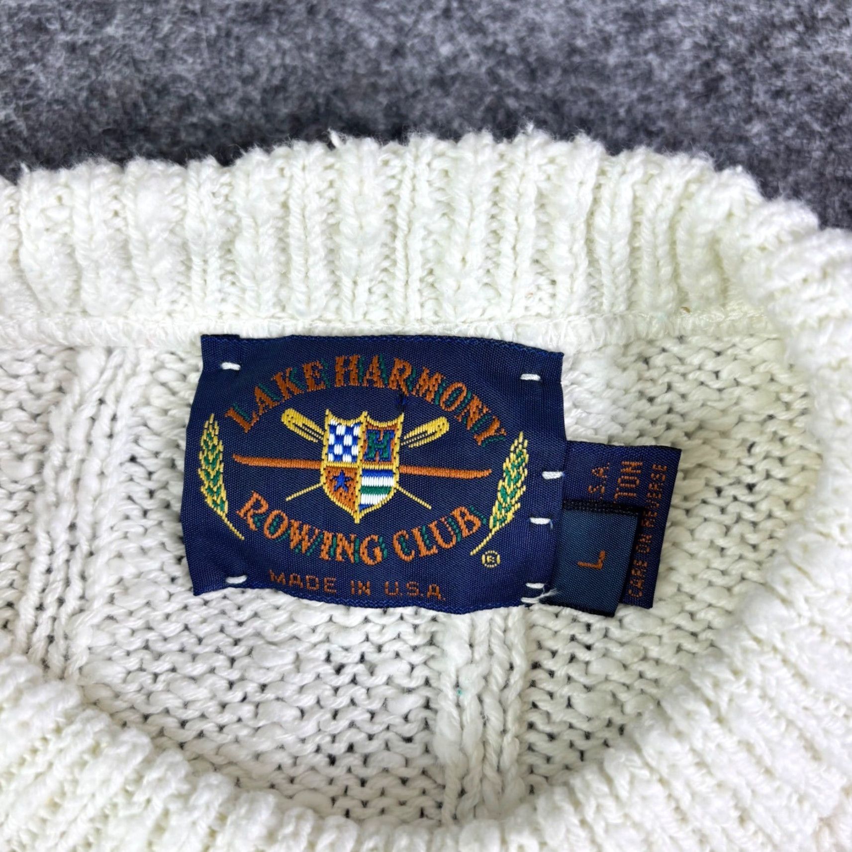 Harmony VINTAGE Lake Harmony Rowing Club Sweater Mens L White Teal Blue Stripe USA Size US L / EU 52-54 / 3 - 5 Thumbnail