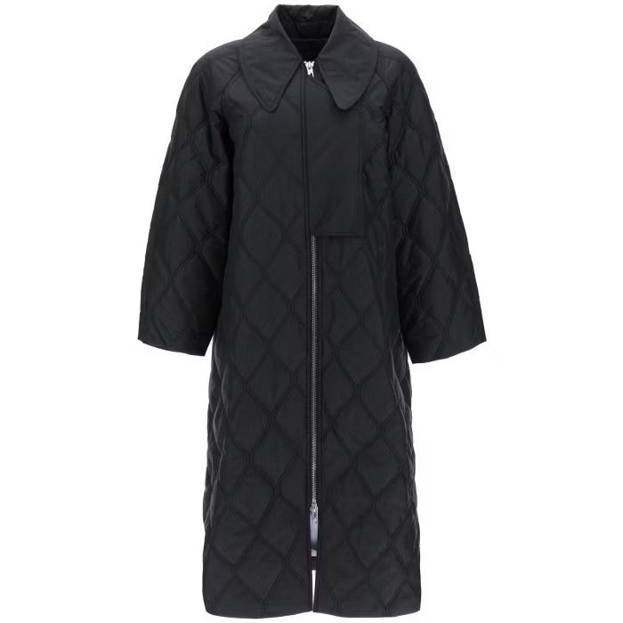 Image of Ganni O1S22I1N0524 Quilted Oversized Coat In Black, Women's (Size XS)