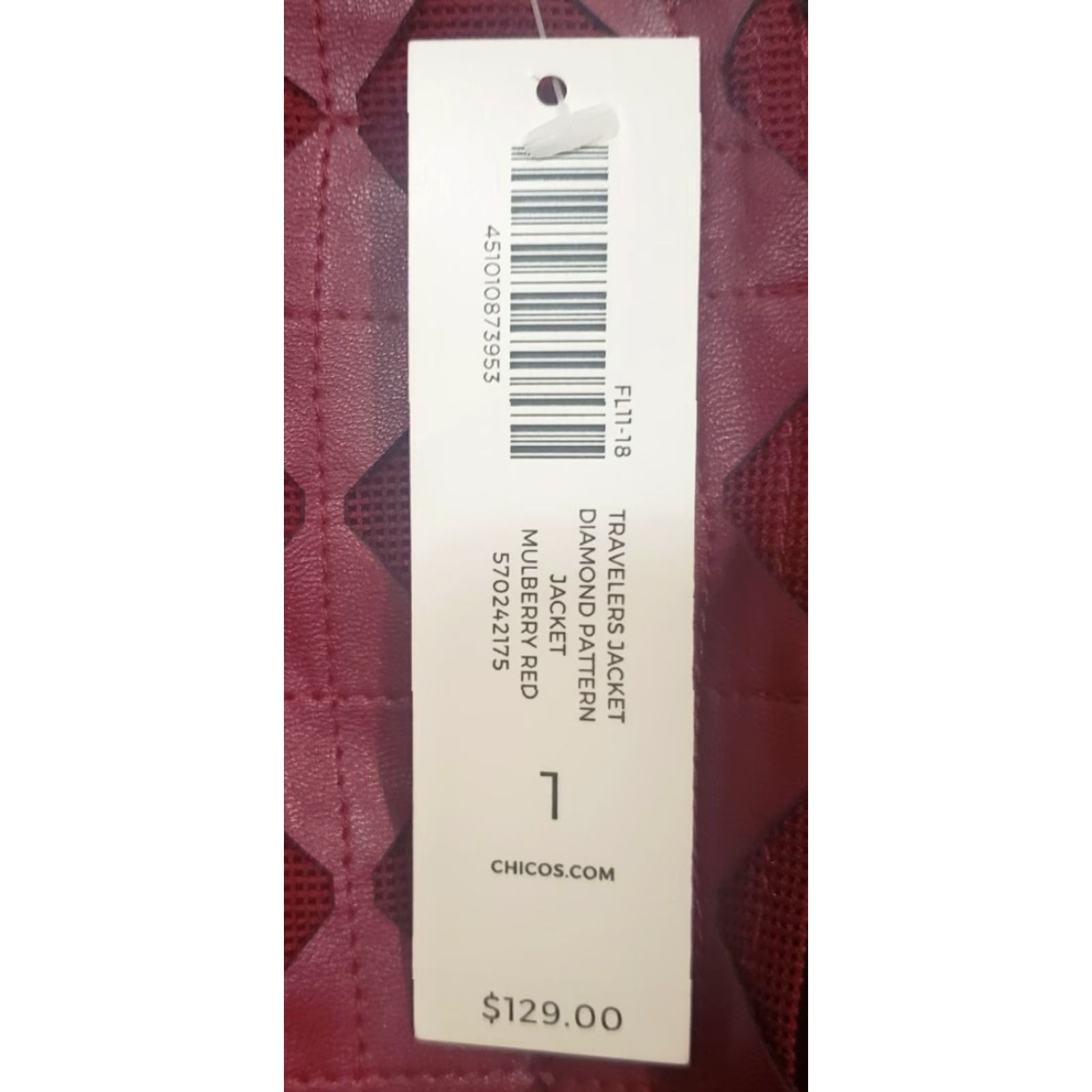 Vintage CHICO'S TravelERs JACKET DIAMOND PATTERN NWT Mulberry-Red Size 8/10 Petite Women Long Sleeve Cropped Argyle Diamond Burgundy/NV Size M / US 6-8 / IT 42-44 - 3 Thumbnail