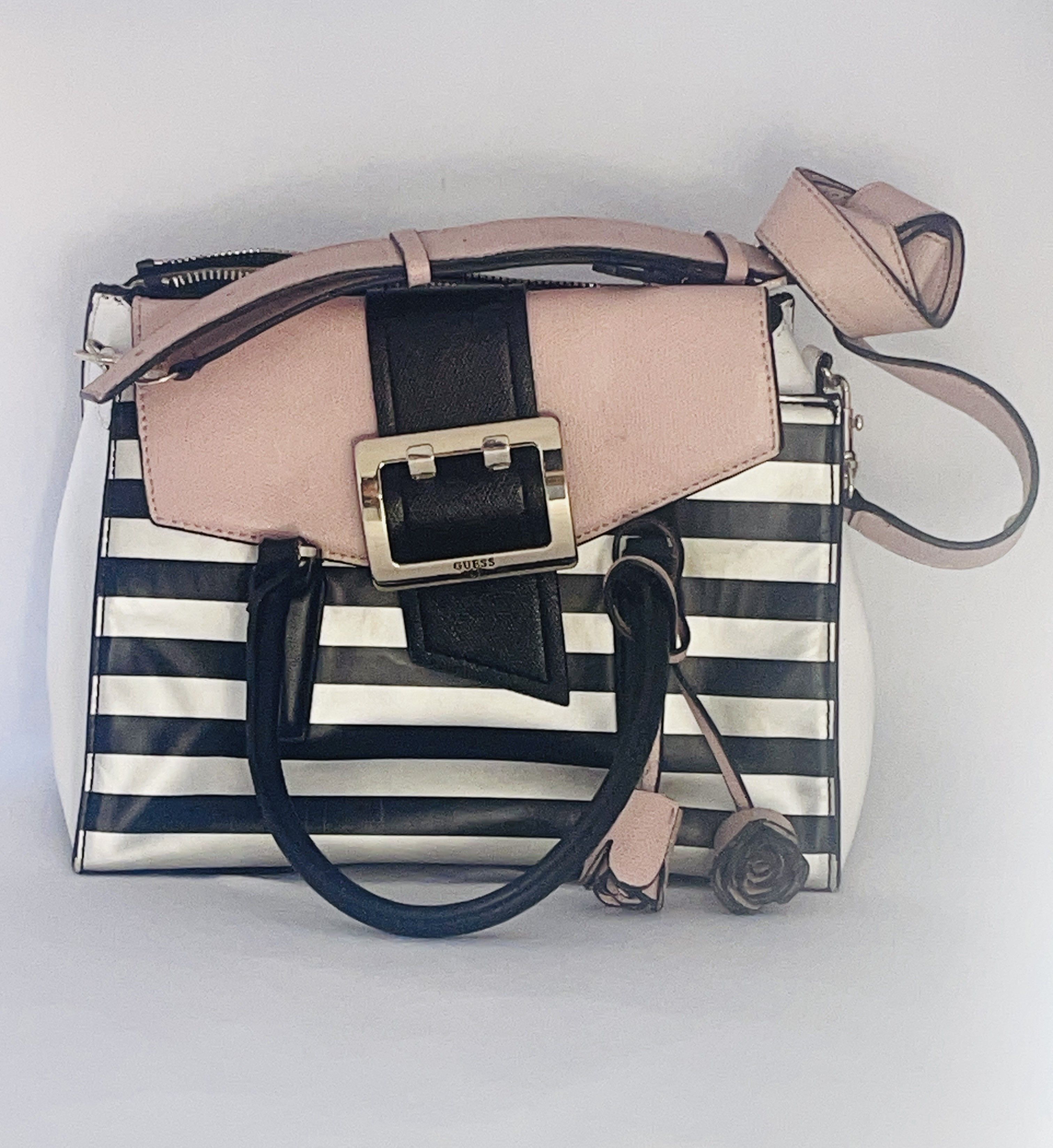 Guess Guess Handtasche – Rosa/Schwarz/Weiß mit Streifen Size ONE SIZE - 1 Thumbnail
