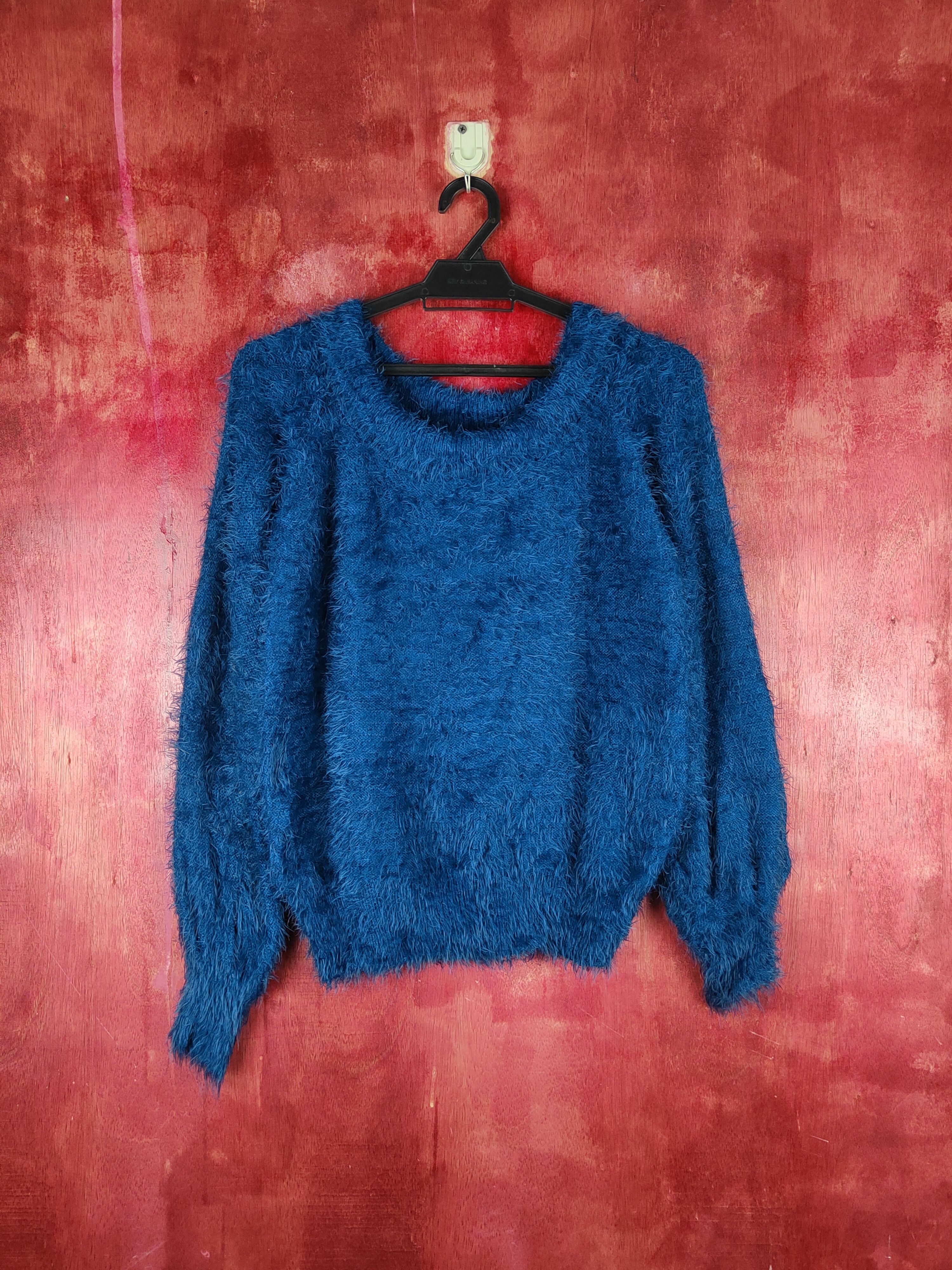Homespun Knitwear Evris Blue Shag Shaggy Fur Mohair Knitwear #S1953 Size S / US 4 / IT 40 - 1 Thumbnail
