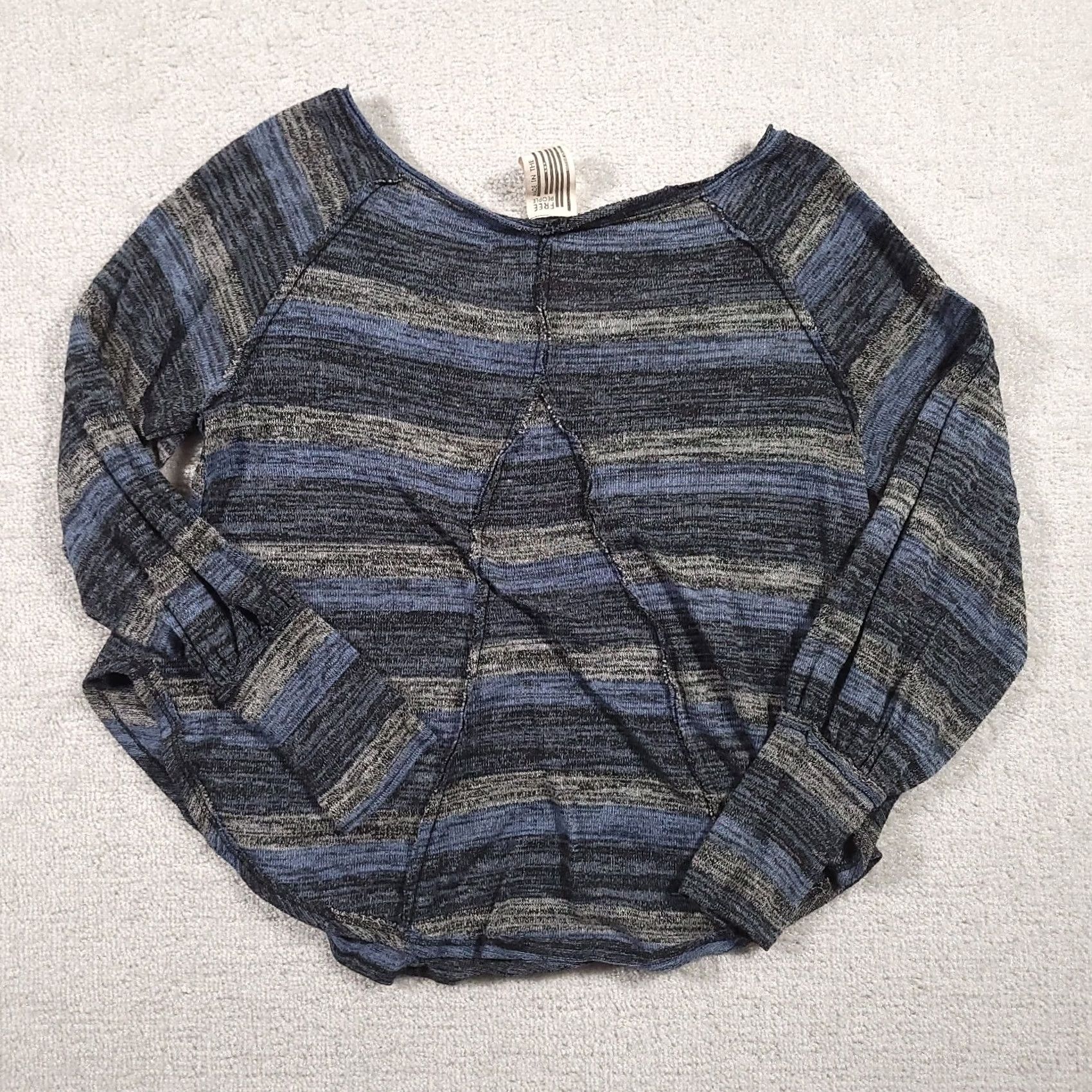 Free People Free People Oversized Sweater Womens XS Blue Gray Stripe Boat Neck Size XS / US 0-2 / IT 36-38 - 5 Thumbnail