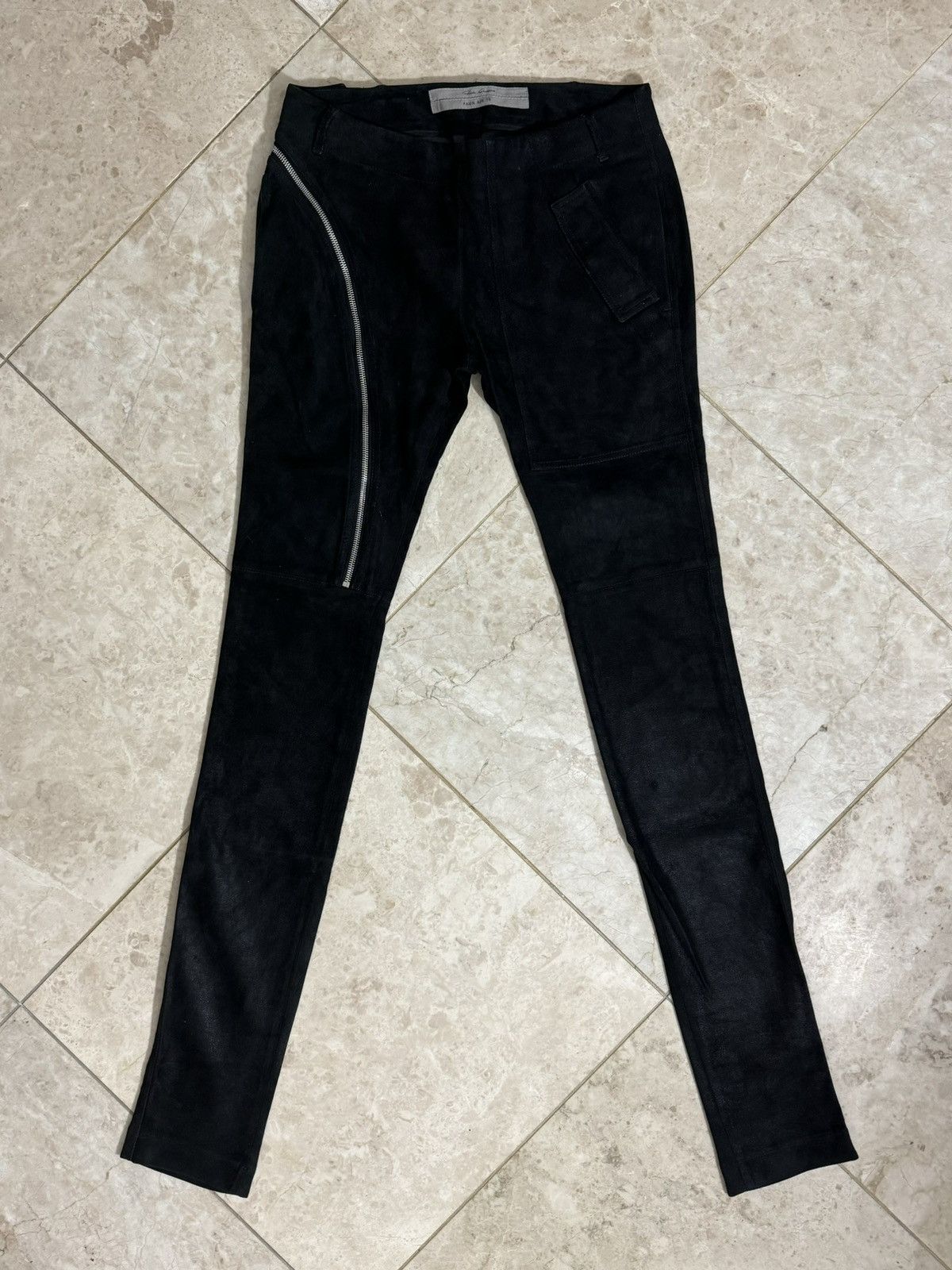 image of Rick Owens Ss15 ‘Faun’ Lambskin Aircut Pant in Black, Men's (Size 28)