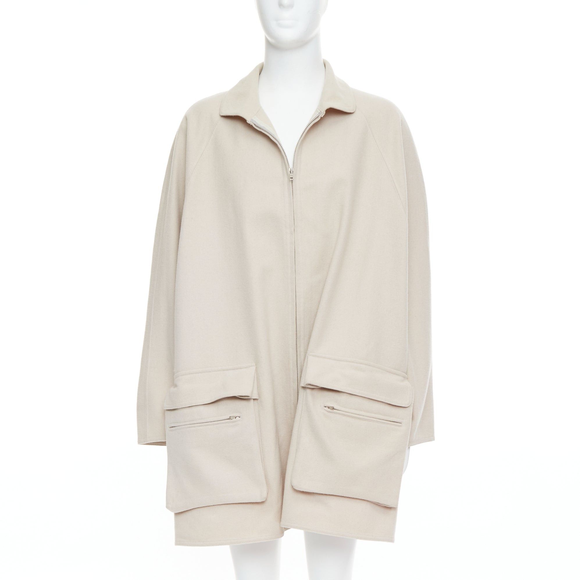 Yohji Yamamoto YOHJI YAMAMOTO stone grey wooly pocketed zip up boxy coat M Size US M / EU 48-50 / 2 - 1 Thumbnail