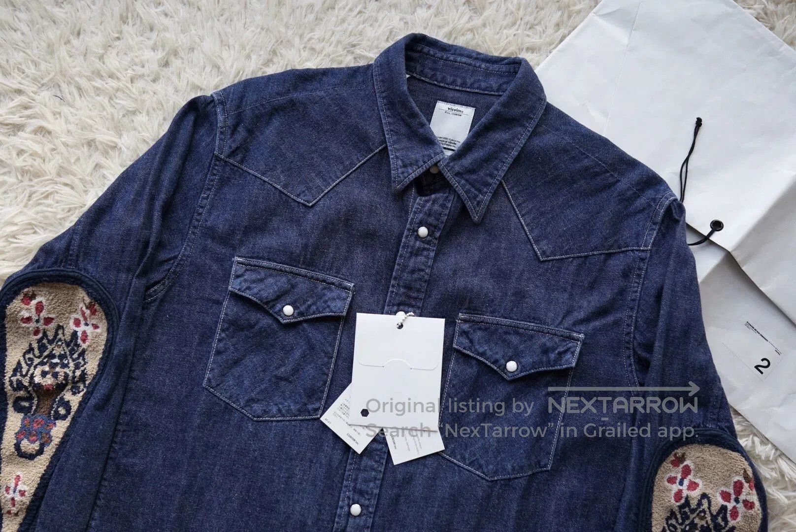 Visvim Blue Denim Long Sleeve Button-Up with Embroidered Sleeves. Size US M / EU 48-50 / 2 - 2 Thumbnail