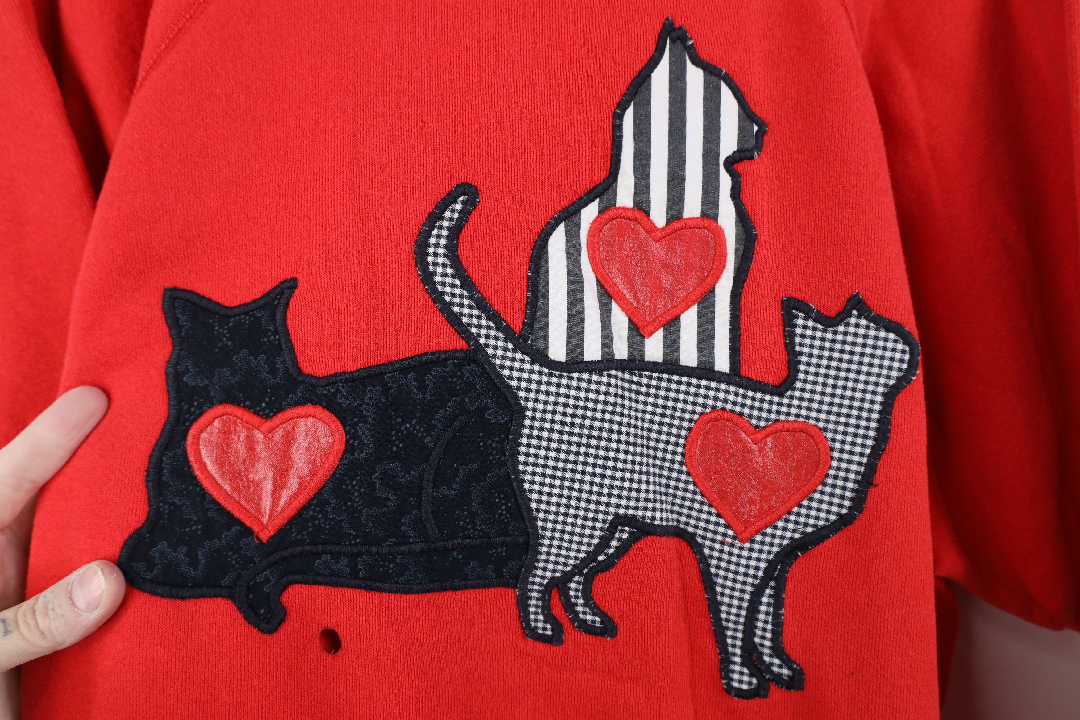 Vintage Vintage 90s Streetwear Cat Kitten Patch Heart Sweatshirt USA Size XL / US 12-14 / IT 48-50 - 4 Thumbnail