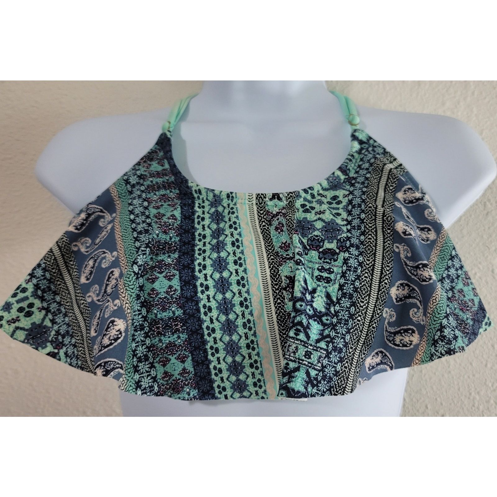 Arizona Jean Co. Arizona Blue Teal Flounce Halter Bikini Top Medium Size ONE SIZE - 1 Thumbnail