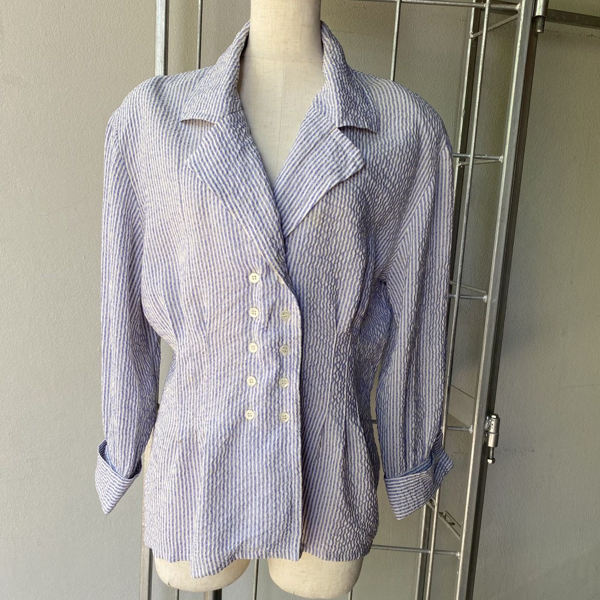 Celine CELINE Blue & White Striped Textured Blazer Shirt Size M / US 6-8 / IT 42-44 - 3 Thumbnail