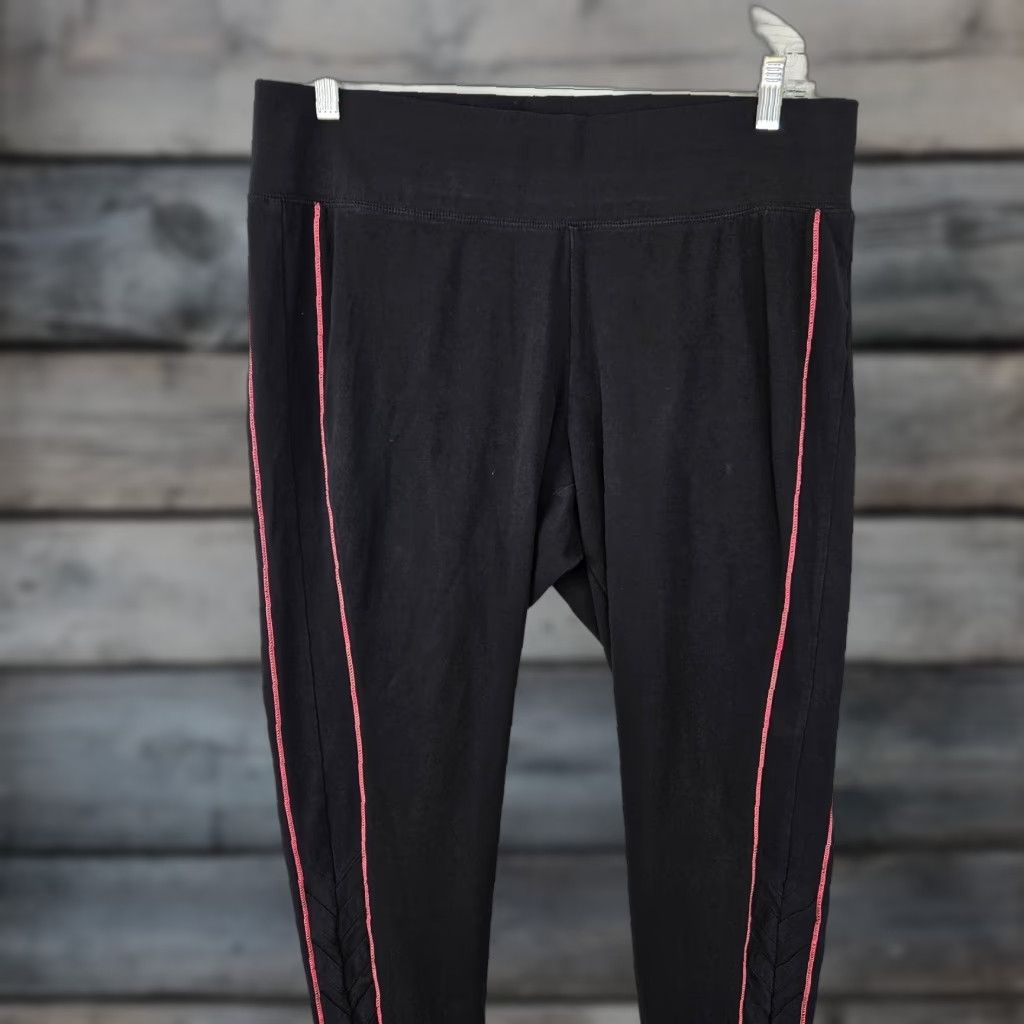 Vintage Catherines Leggings 1X Black Pink High Rise Cotton Blend Womens Activewear Pants Size 40" / US 18 - 1 Thumbnail
