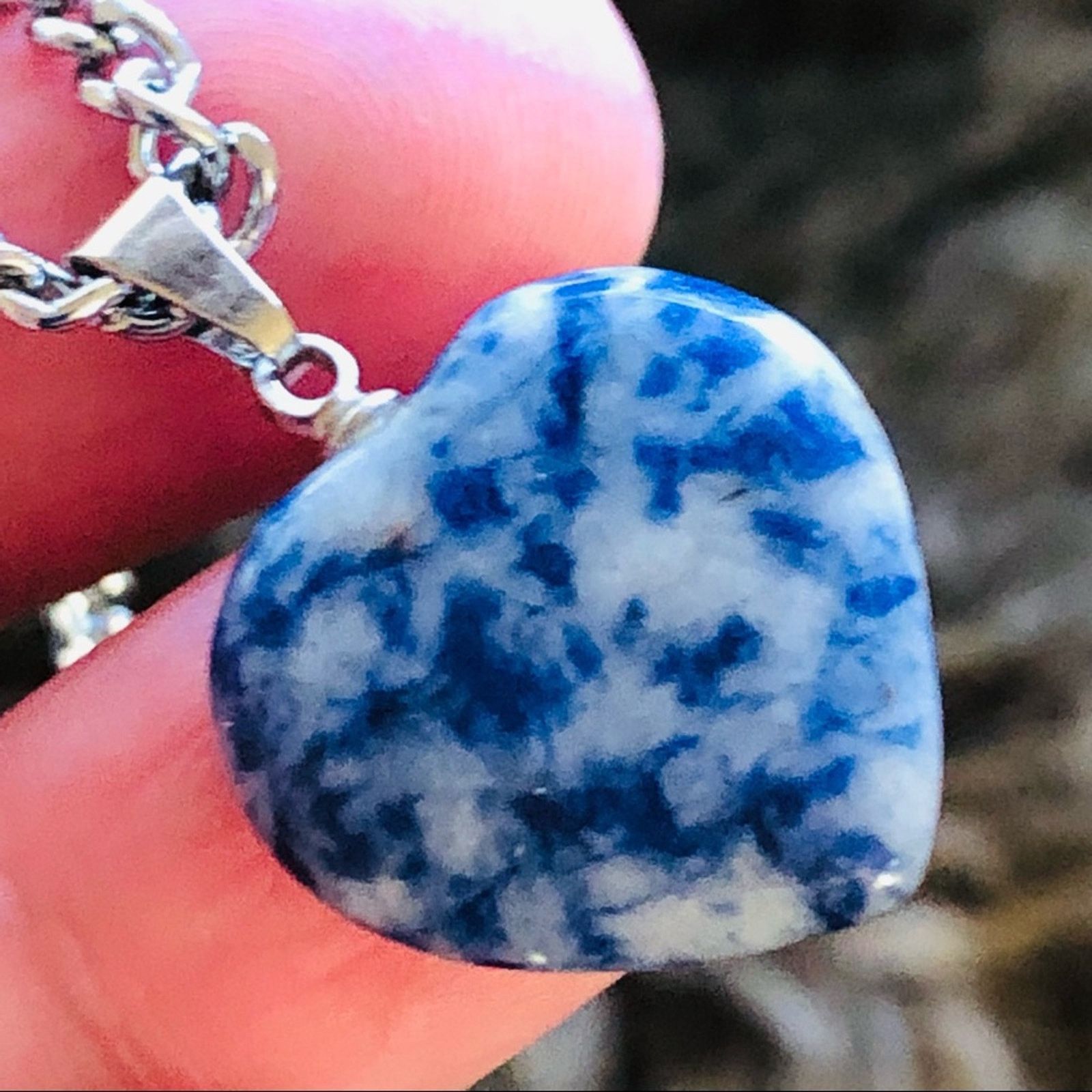 Jewelry Blue and white marble heart shaped pendant on chain necklace Size ONE SIZE - 1 Thumbnail