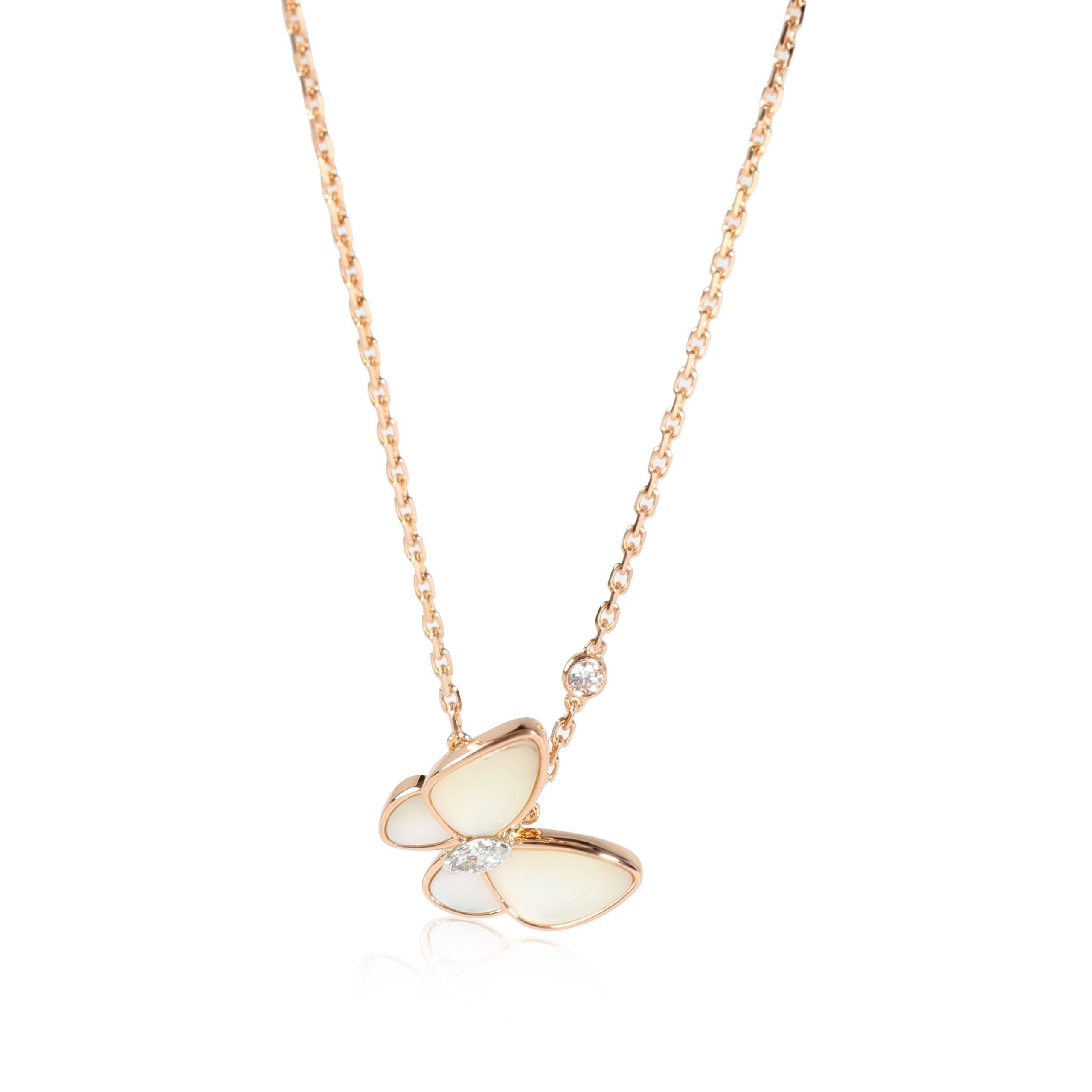 Van Cleef & Arpels Two Butterfly Mother Of Pearl Diamond Pendant in 18k
