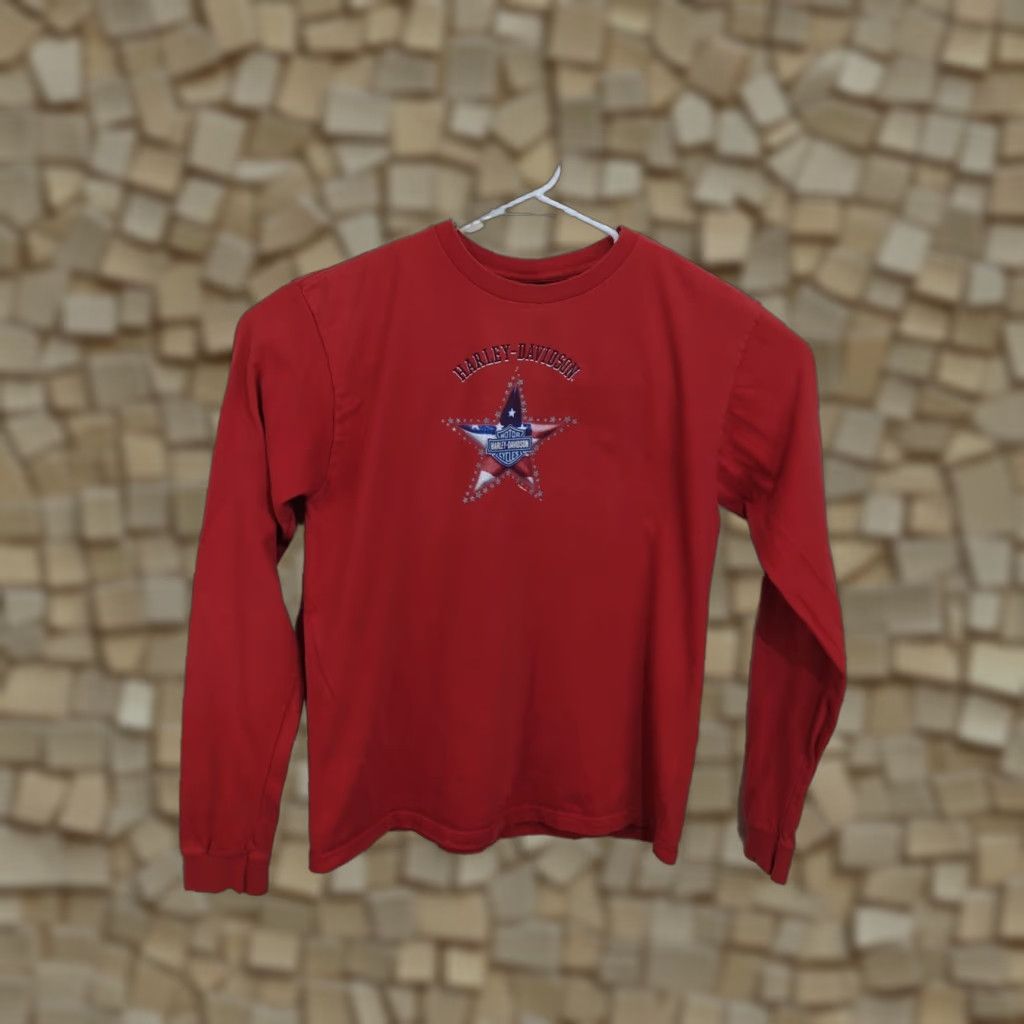 Harley Davidson Harley-Davidson Shirt Womens XL Red Long Sleeve Motorcycle Flag Stars Michigan Size XL / US 12-14 / IT 48-50 - 1 Thumbnail