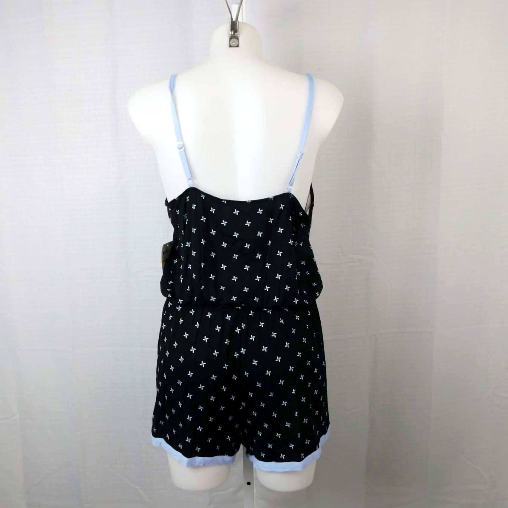 Alfani Alfani Romper Black-Blue Floral Sleeveless V-Neck Pull-On Knit Women's 2XL Size 40" / US 18 - 3 Thumbnail