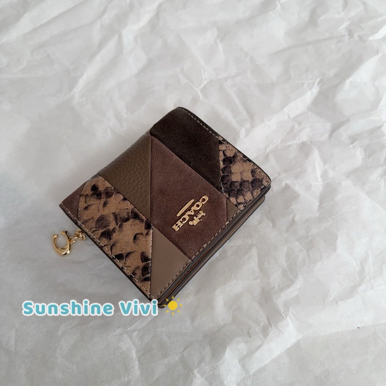 Coach NWT Coach Snap Wallet Patchwork Snake Print CCR27 Mushroom Size ONE SIZE - 4 Thumbnail