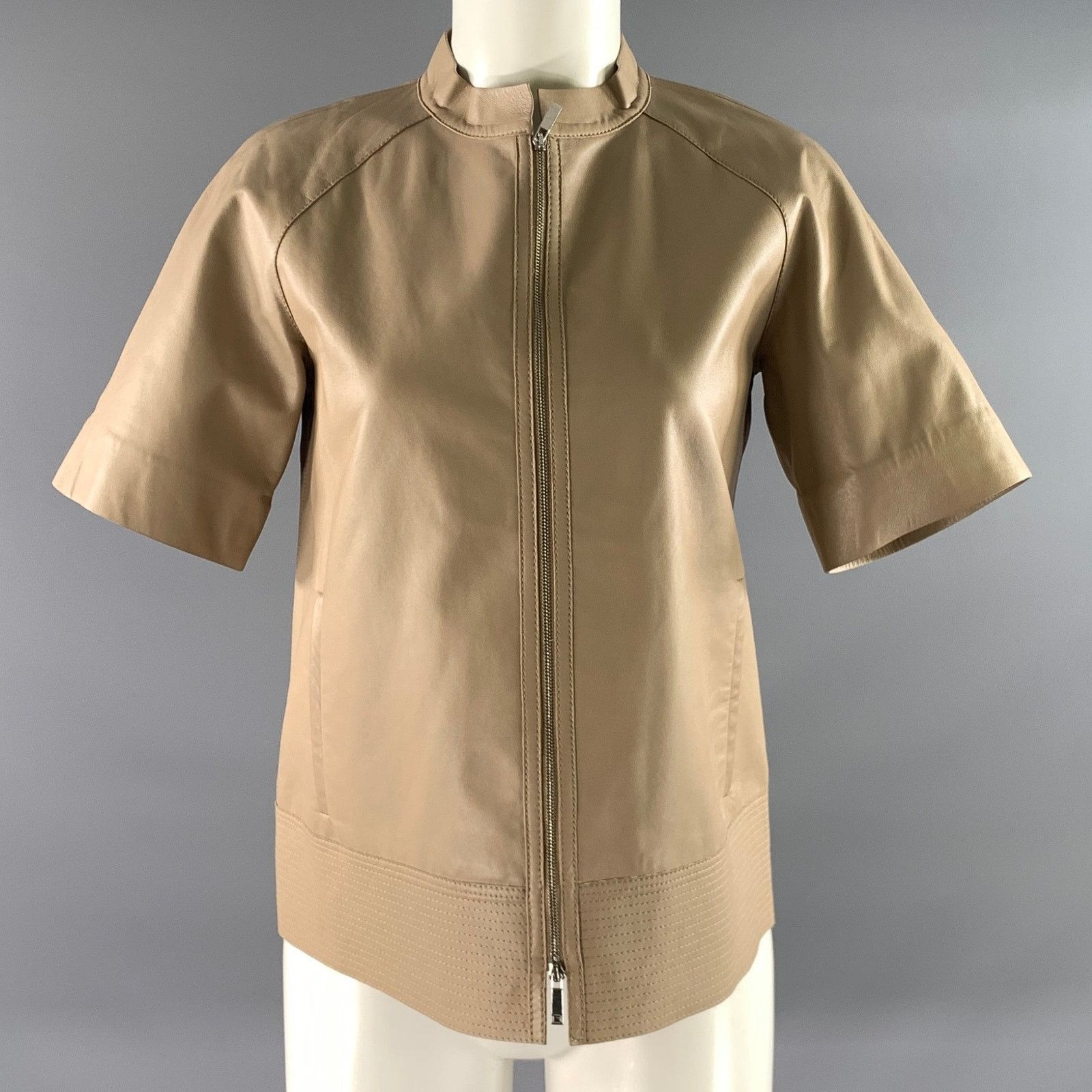Lafayette 148 LAFAYETTE 148 S Tan Leather Lambskin Short Sleeve Jacket Size S / US 4 / IT 40 - 1 Thumbnail