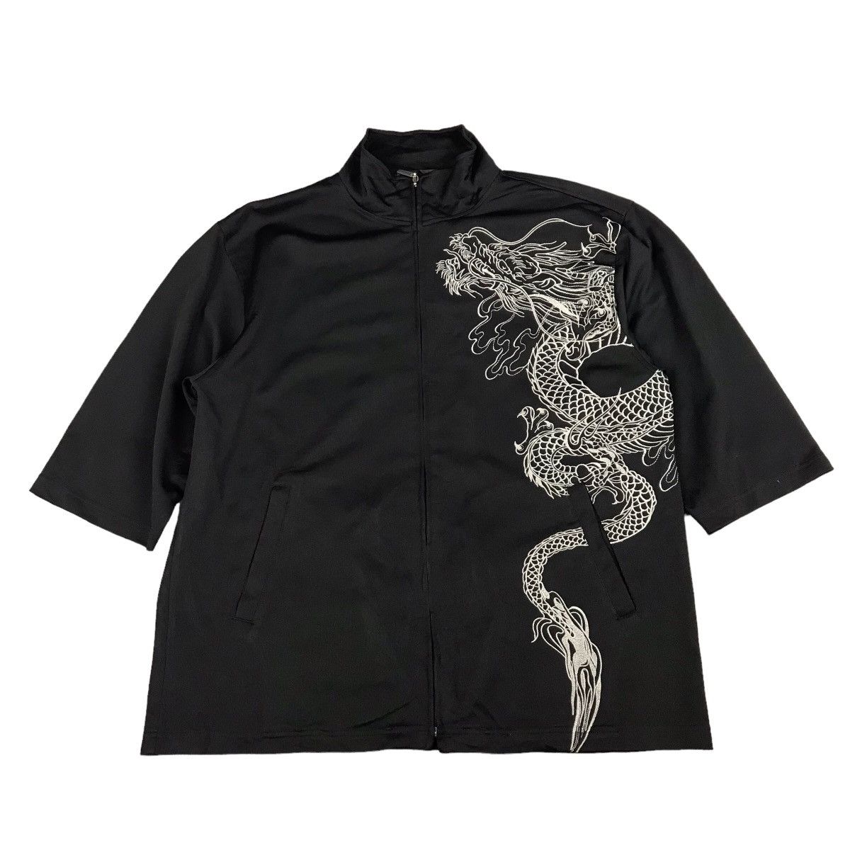 JAPANERS DRAGON EMBROIDERY ZIPPER JACKET SHORT SLEEVE JACKET