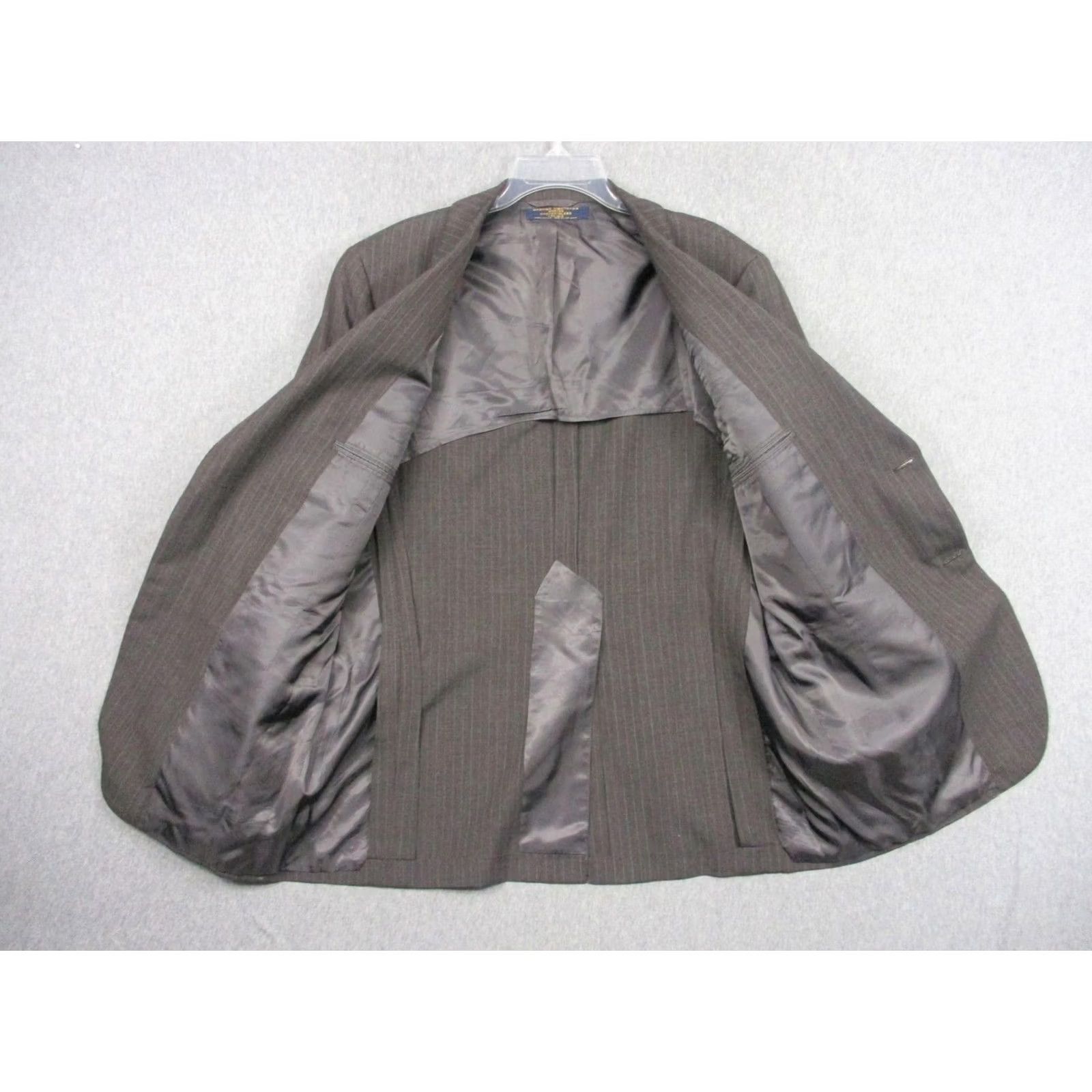 Brooks Brothers Brooks Brothers Jacket Mens 46 Brown Suit 46R Pinstripe Blend Wool USA Size 46R - 4 Thumbnail