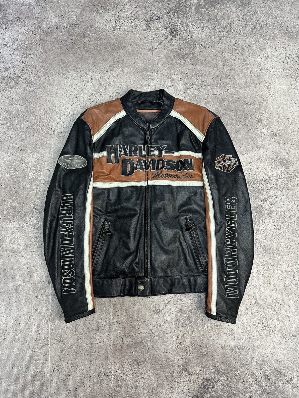 Vintage Harley-Davidson Leather Jacket Motorcycle Big Logo