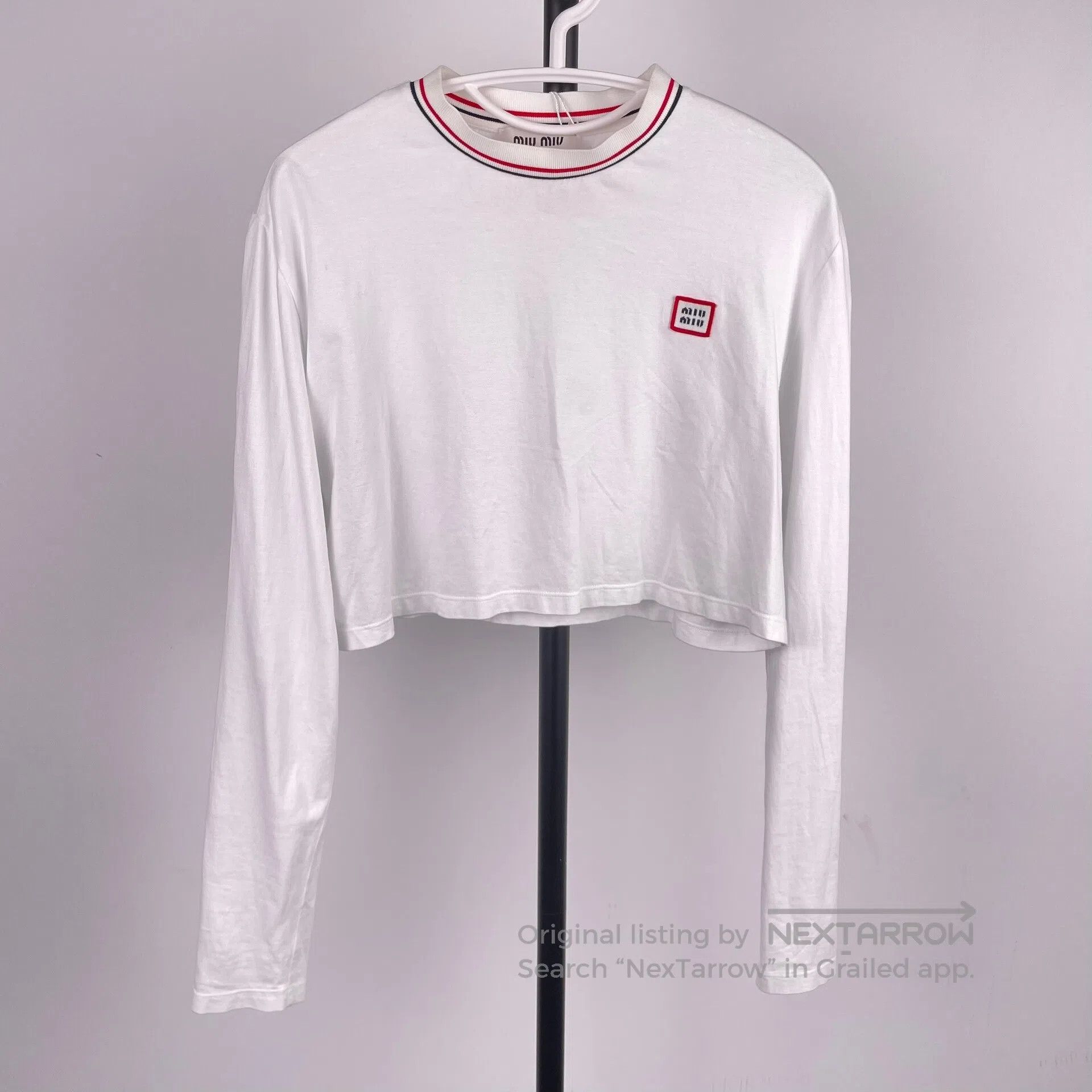 Miu Miu Miu Miu Round Neck Letter Embroidered White Short Sleeve L Size M / US 6-8 / IT 42-44 - 1 Thumbnail