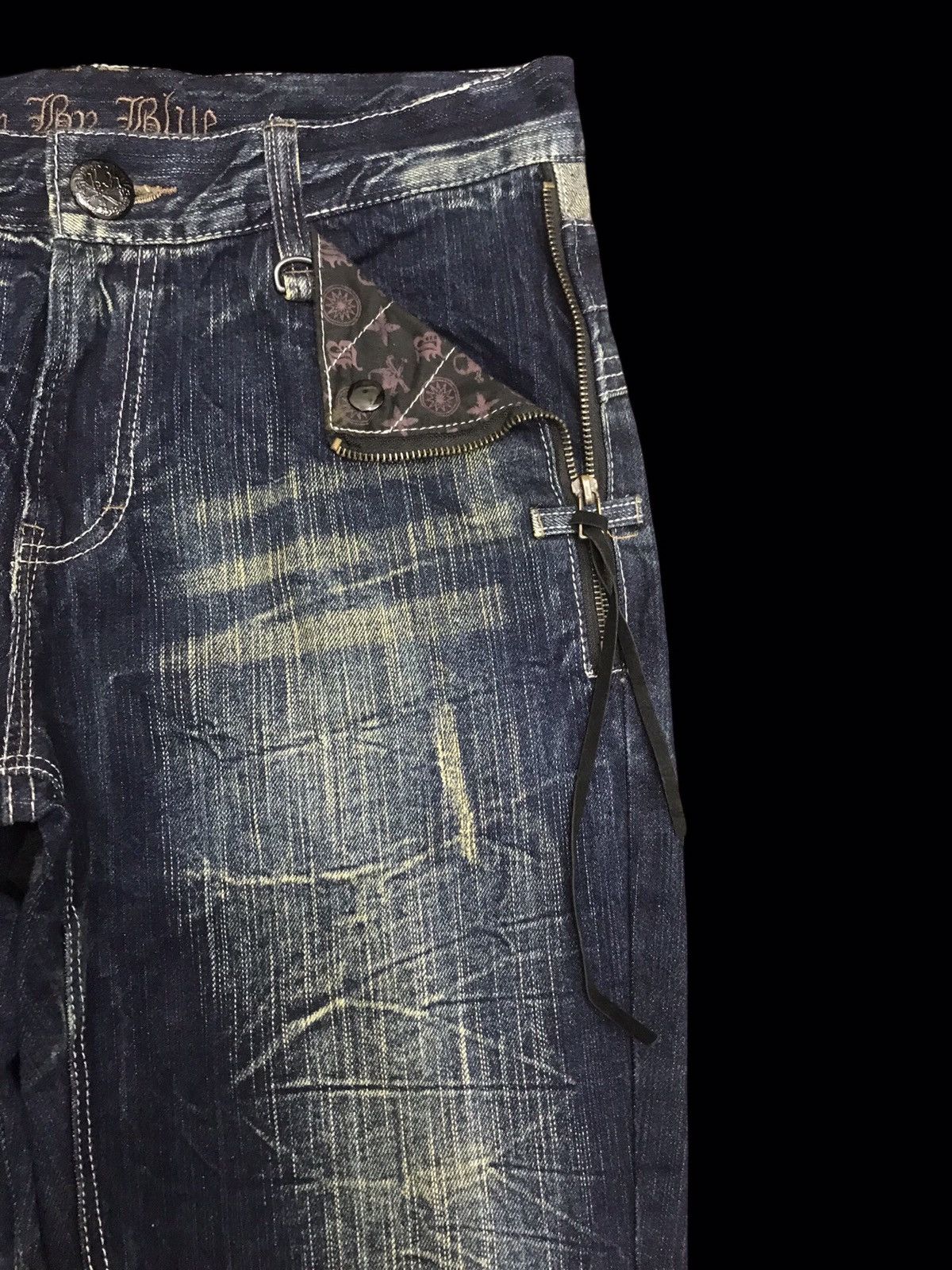 Japanese Brand 💥DOUBLE WAIST💥BLOW BY BLUE INDIGO CRAZY FADES DENIM F314 Size US 33 - 3 Thumbnail