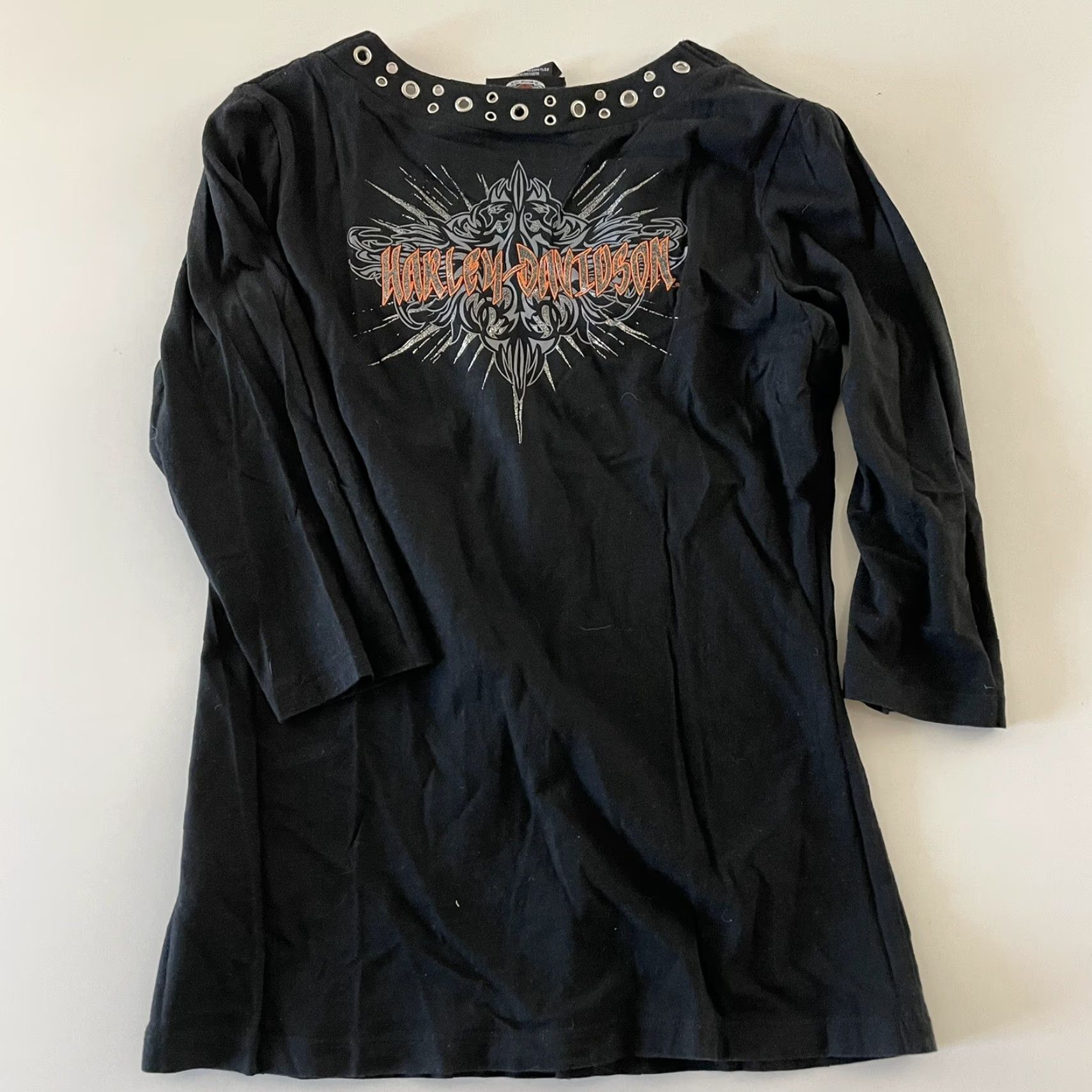 Harley Davidson Harley-Davidson Motorcycle 3/4 Sleeve Eyehole V Neck T Shirt Women's Small Black Size S / US 4 / IT 40 - 6 Thumbnail