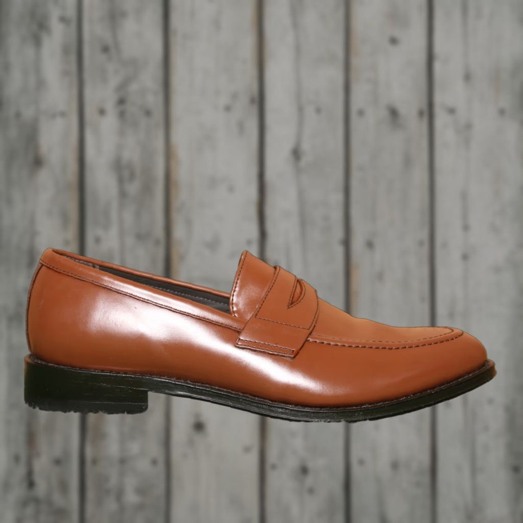 Brooks Brothers BROOKS BROTHERS Cognac Brown Leather Apron Toe Penny Loafers Sz. 9D Mens Leather Upper Slip On Dress Loafer D US 9 Brown Size US 9 / EU 42 - 1 Thumbnail