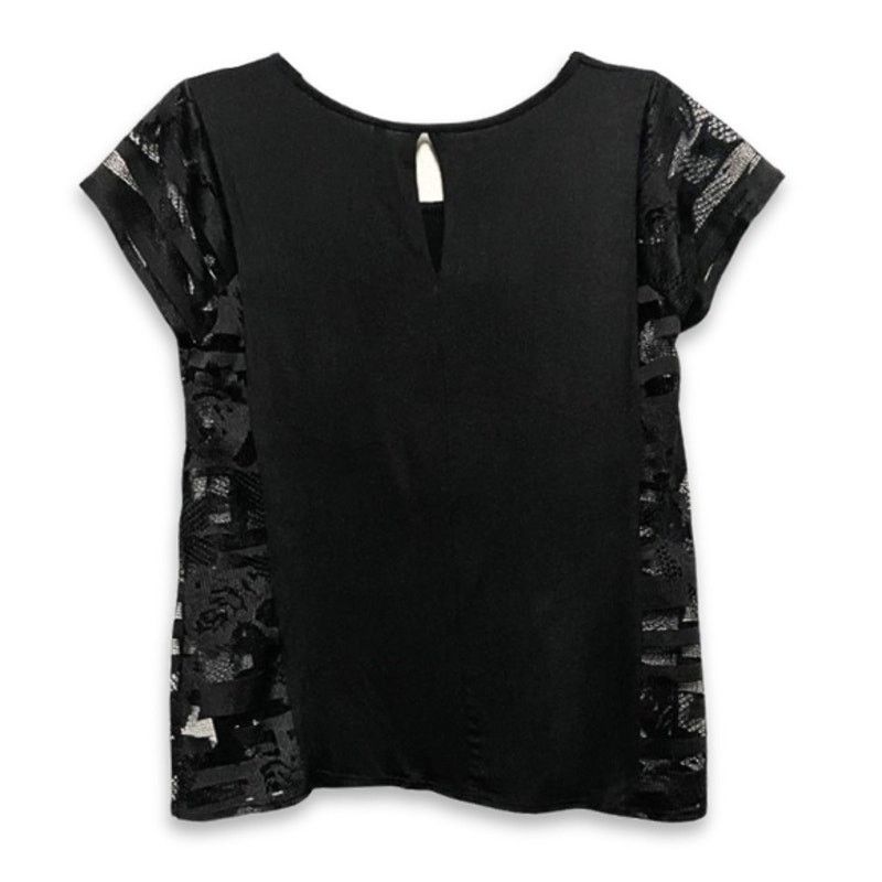 Other Love Marks Blouse Short Sleeve Sheer Detailing Black S Size S / US 4 / IT 40 - 4 Thumbnail
