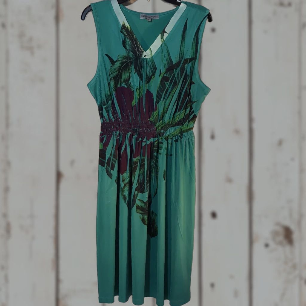 Vintage Closet Full Floral Midi Dress Womens Size S Green Sleeveless V-Neck Casual Fit & Flare Size S / US 4 / IT 40 - 1 Thumbnail