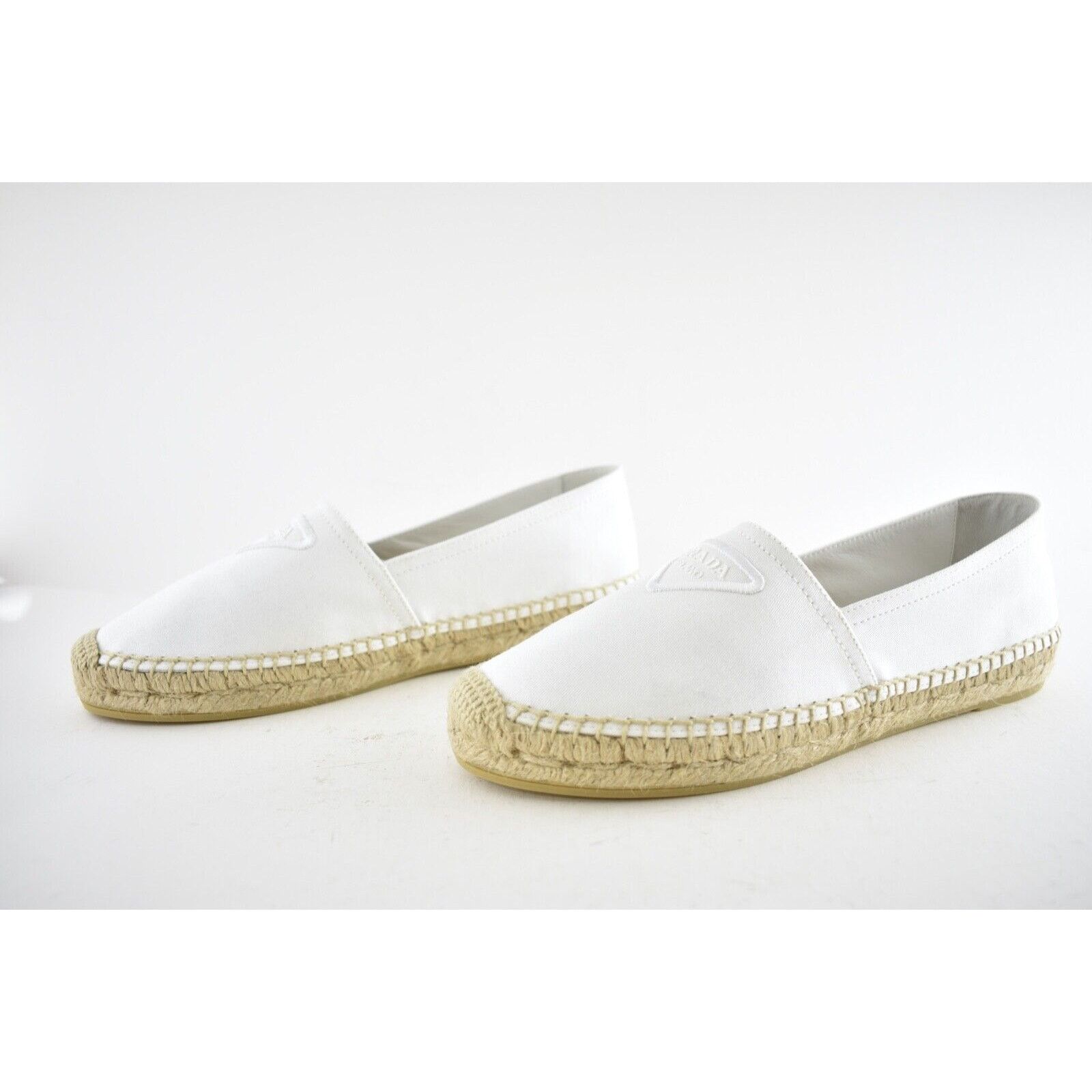 Prada Prada Bianco White Canvas Fabric Triangle Logo Slip On Slide Size US 6 / IT 36 - 10 Thumbnail