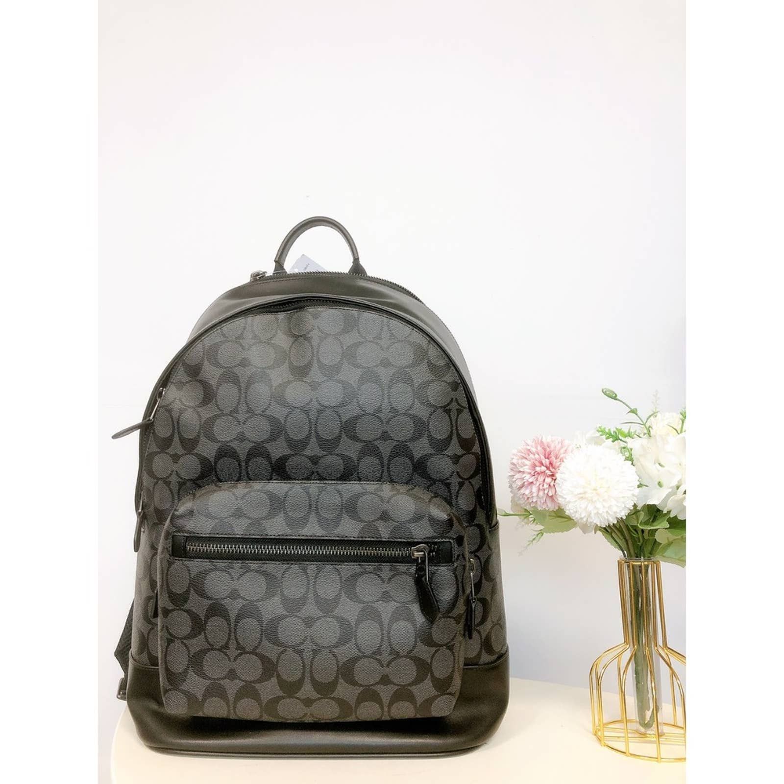 image of Coach 2736 West Backpack In Signature In Charcoal Black, Men's