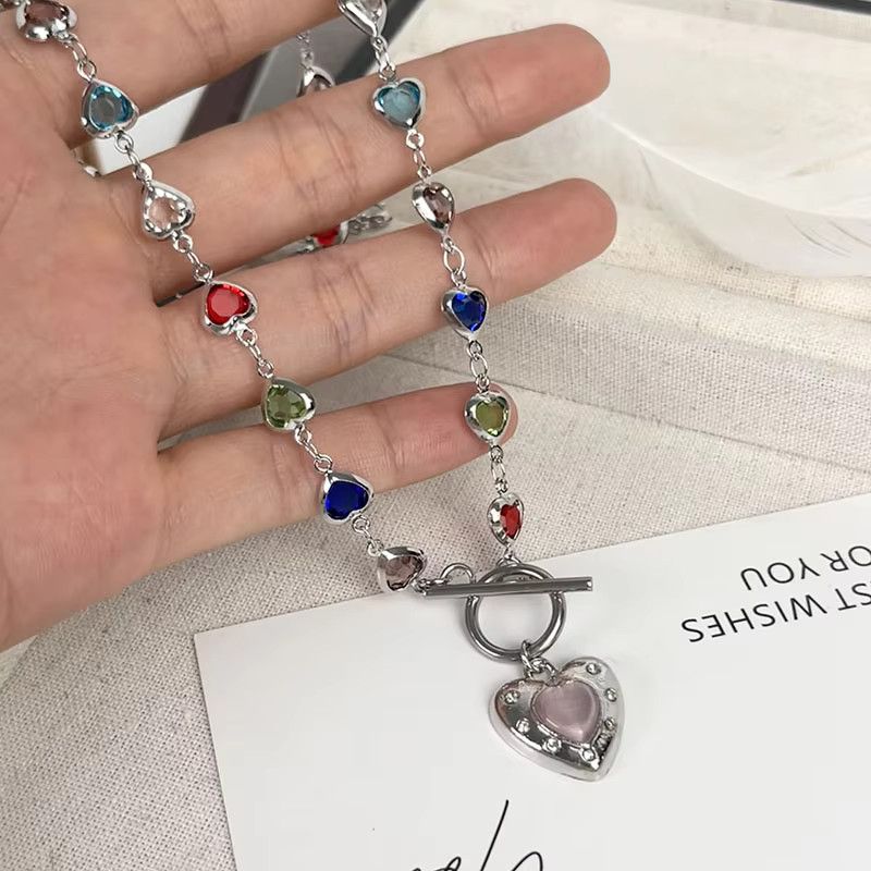 Jewelry Y2K Color Heart Zircon Pendant Necklace Size ONE SIZE - 1 Thumbnail