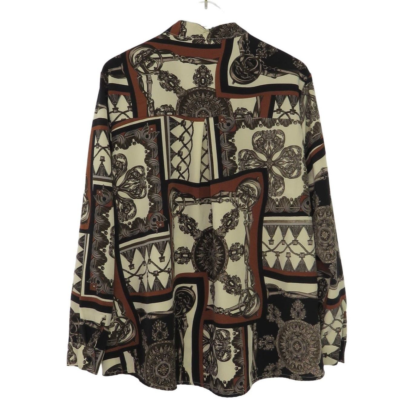 Shein Shein Retro Brown Black Cream Baroque Pattern Blouse Medium Size M / US 6-8 / IT 42-44 - 4 Thumbnail