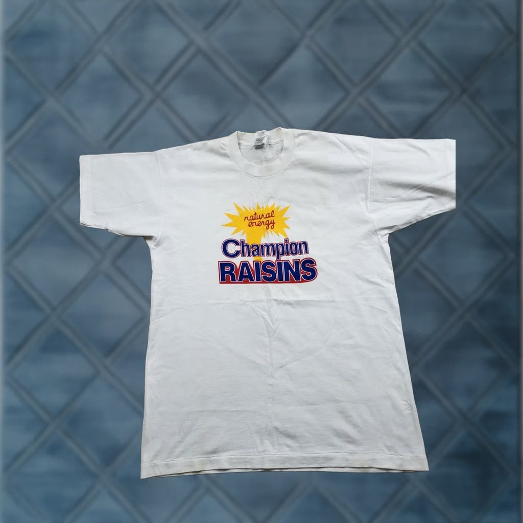 Fruit Of The Loom VINTAGE Champion Raisins Shirt Mens XL White Fruit of the Loom Graphic Promo 90s Size US XL / EU 56 / 4 - 1 Thumbnail