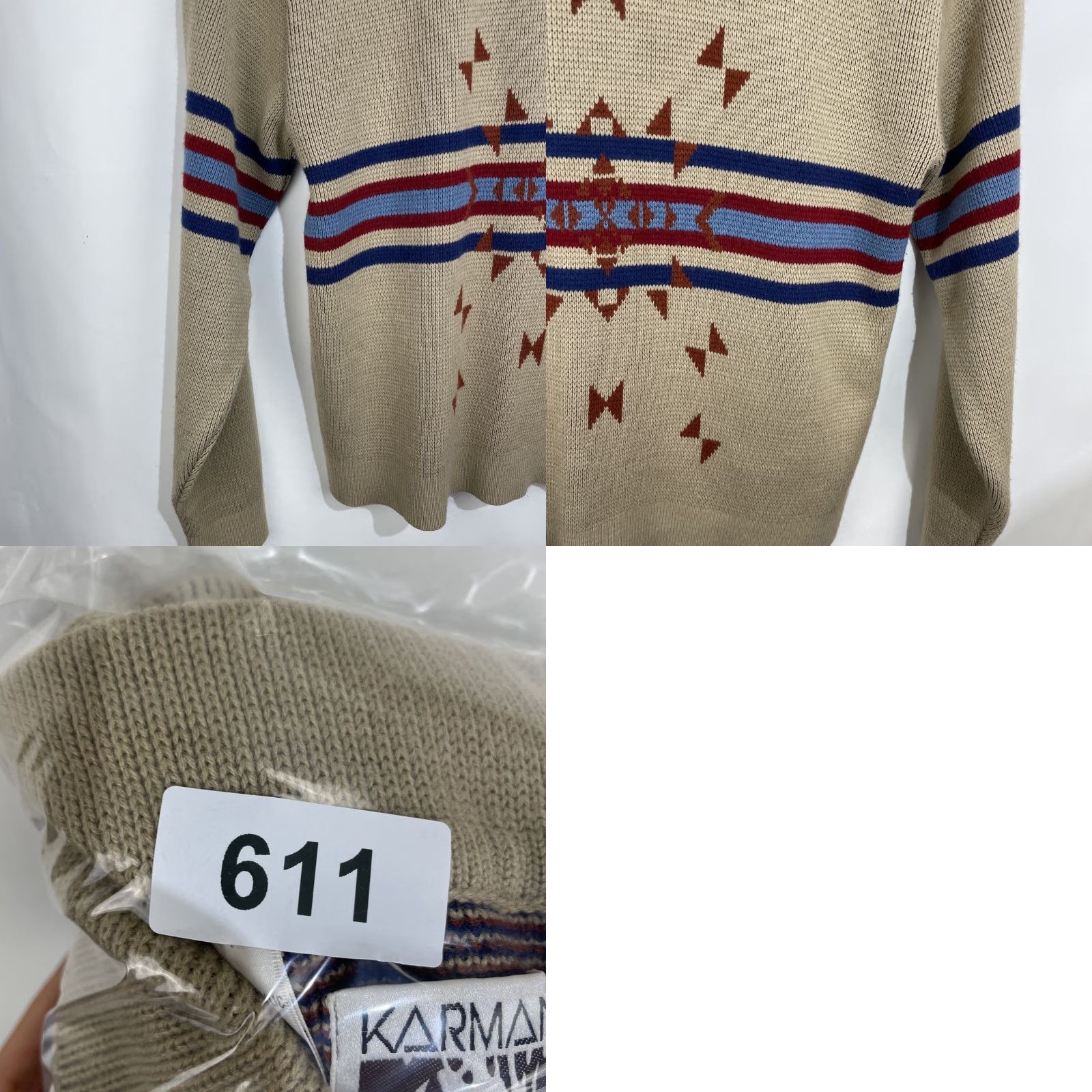 Armani VINTAGE Karman Cardigan Sweater Aztec Striped L Tan Womens? Size L / US 10 / IT 46 - 10 Thumbnail