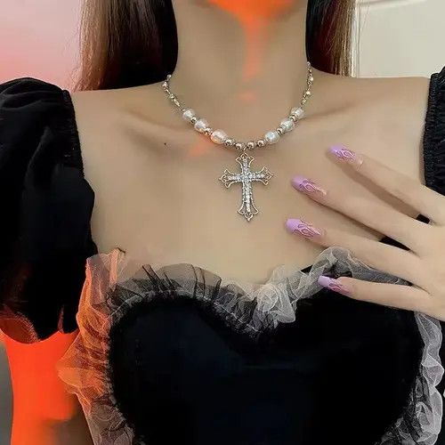 Jewelry Silver Jewel Cross Goth Chrome God Necklace Jesus Chain Size ONE SIZE - 8 Thumbnail