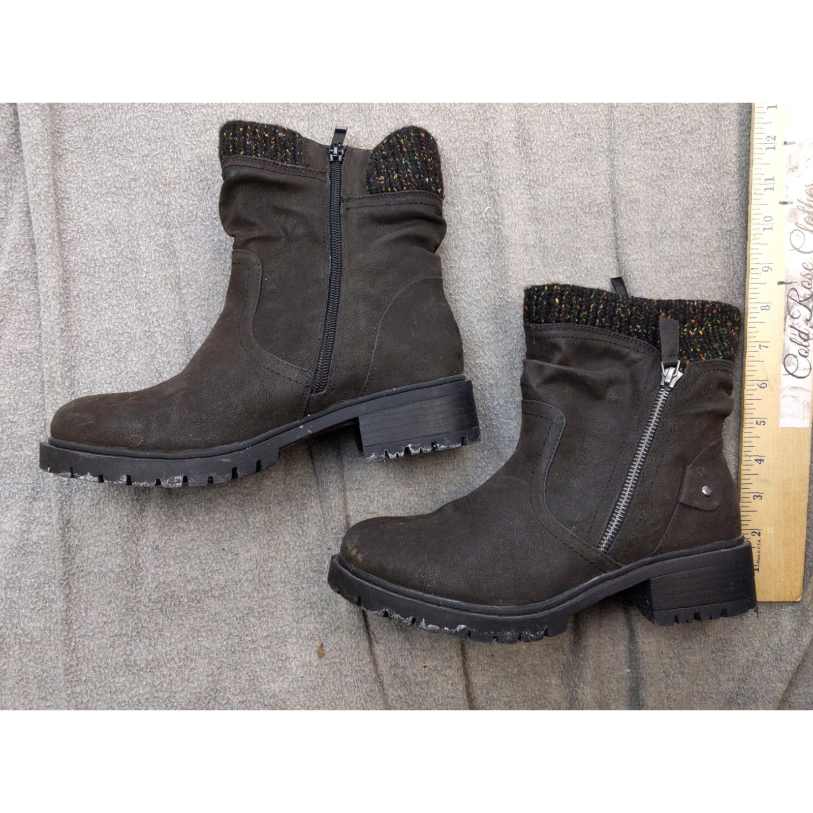 Vintage LuoiKa Boots Womens 8W Brown Faux Suede Ankle Zip Knit Cuff Lug Sole Women Adult Brown 8W Fall Winter Zip Zipper Lug Sole Tufted Knit Cuff Size US 8 / IT 38 - 2 Thumbnail