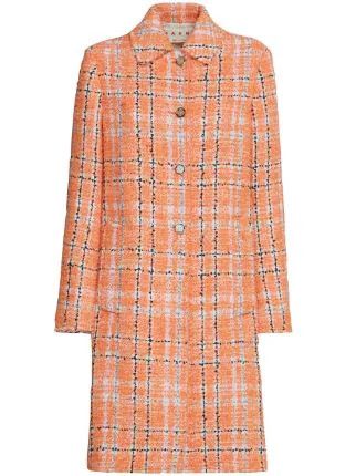 image of Marni O1W1Db10524 Checked Tweed Coat In Orange/black, Women's (Size XL)