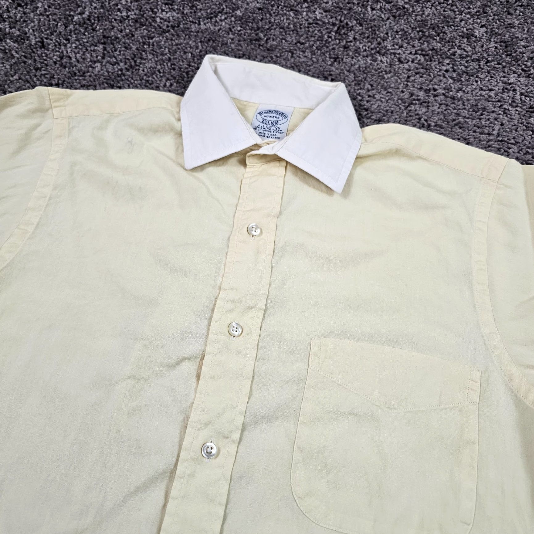 Brooks Brothers Brooks Brothers Shirt Mens M Yellow Cotton Button-Up Long Sleeve with Pocket Made in USA - USA Theme, Spread Collar, Solid, VintageLook? Size US M / EU 48-50 / 2 - 2 Thumbnail
