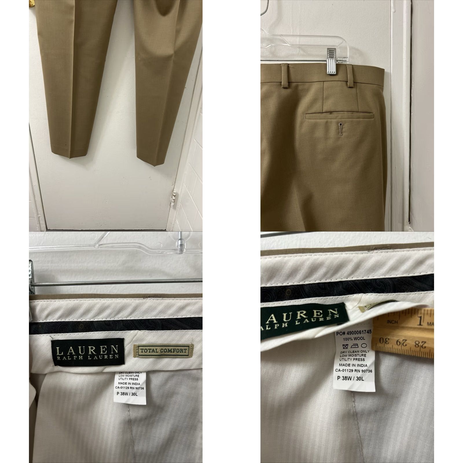 Ralph Lauren Lauren Ralph Lauren Pants Mens 38x30 Tan 100% Wool Total Comfort Pockets Dress Pants Business Workwear Front Zipper Button Flat Front Classic Size US 38 / EU 54 - 8 Thumbnail