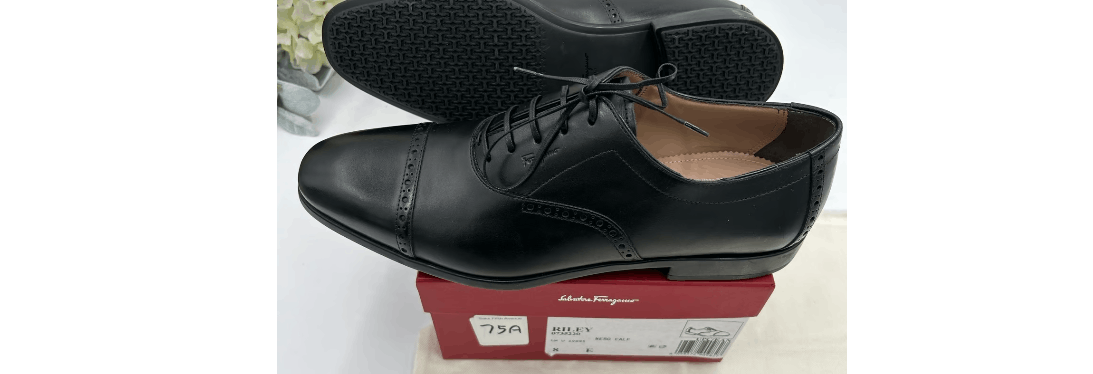 Salvatore Ferragamo o1s1rm0924 Riley Leather Cap Toe Shoes in Black Size US 11.5 / EU 44-45 - 6 Thumbnail