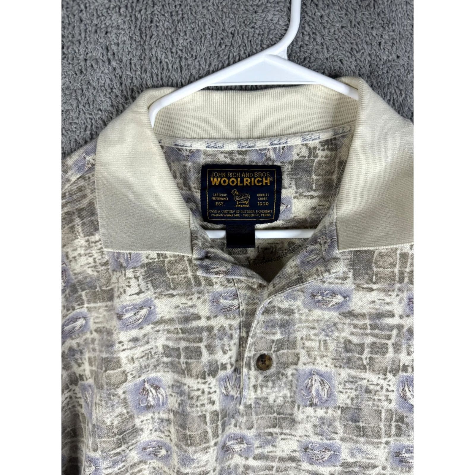 Vintage VINTAGE Woolrich Polo Shirt Mens XL Beige Purple Abstract Knit 90s Pattern Geometric Button Collar Size US XL / EU 56 / 4 - 4 Thumbnail