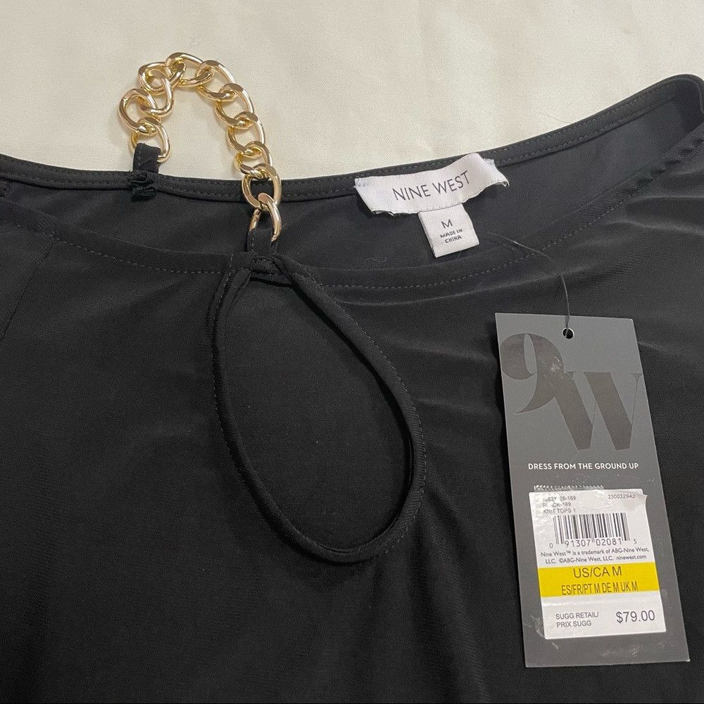 Nine West NWT New Nine West Black Gold Chain Asymmetrical Top Blouse Size M / US 6-8 / IT 42-44 - 6 Thumbnail
